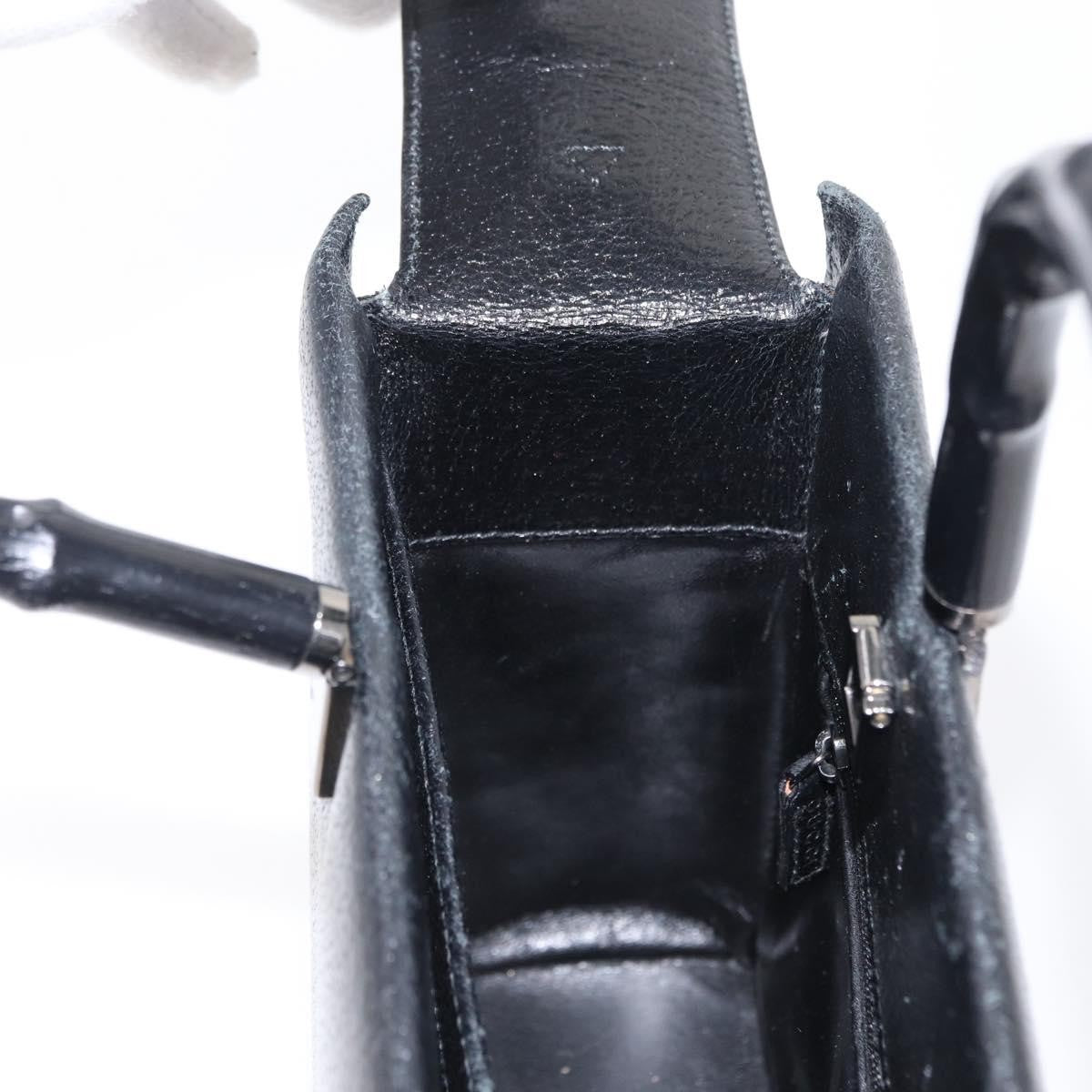 Gucci Vintage Bamboo Handle Leather Black Leather Handbag (Pre-Owned)