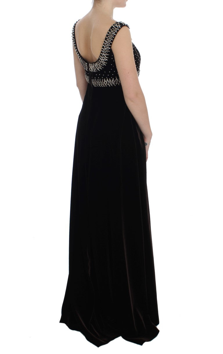 Dolce & Gabbana Elegant Brown Velvet Crystal Women's Gown