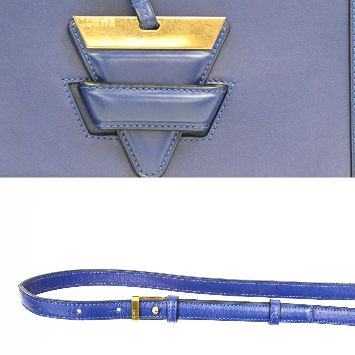 Loewe Barcelona Leather Blue Leather Shoulder Bag Bag (Pre-Owned)