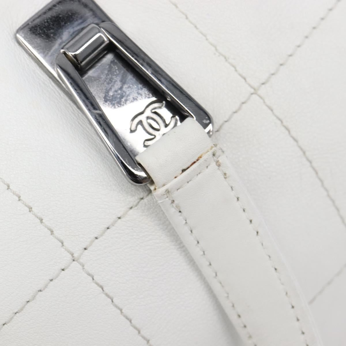 Chanel Square Stitch Cc Boston Quilted Leather White Leather Handbag (Pre-Owned)