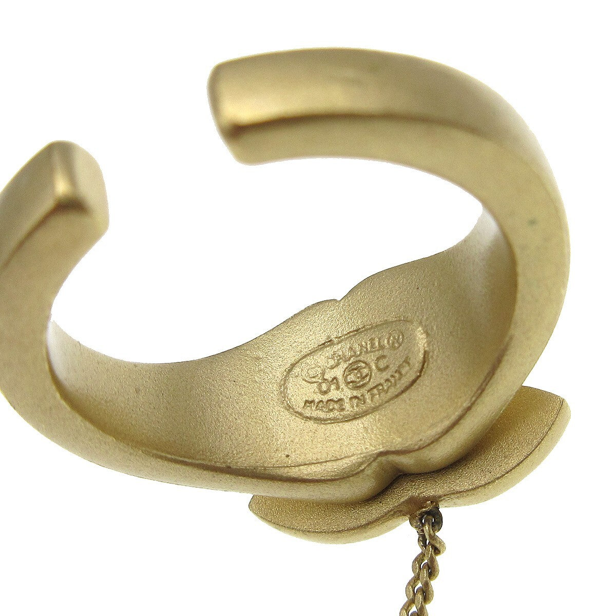 Chanel Logo Bangle With Chain Attached Cc Metal With Crystal Gold Gold_Plated Bracelet Jewelry (Pre-Owned)