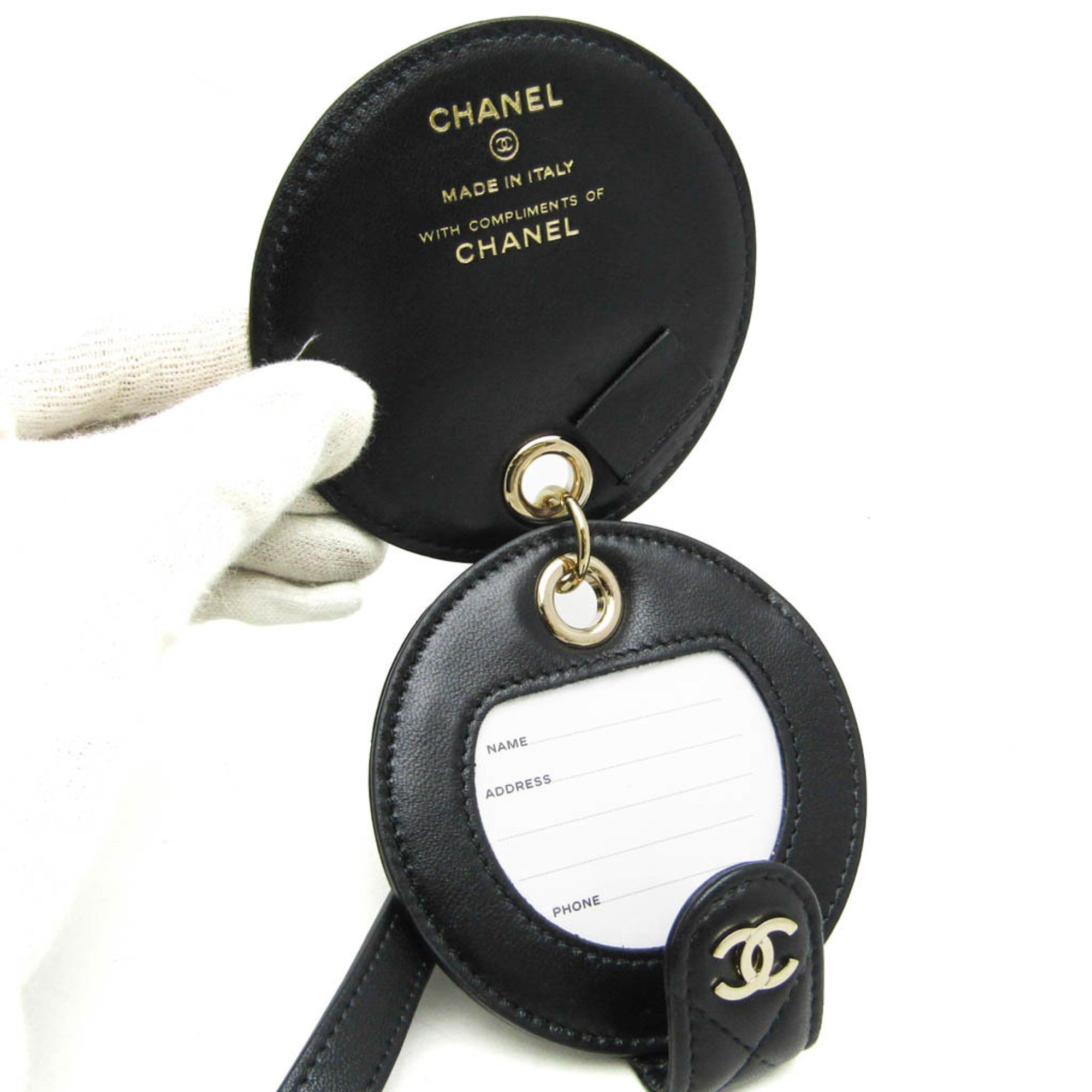 Chanel Name Tag Quilted Leather Black Leather Charms And Keychains Accessory (Pre-Owned)