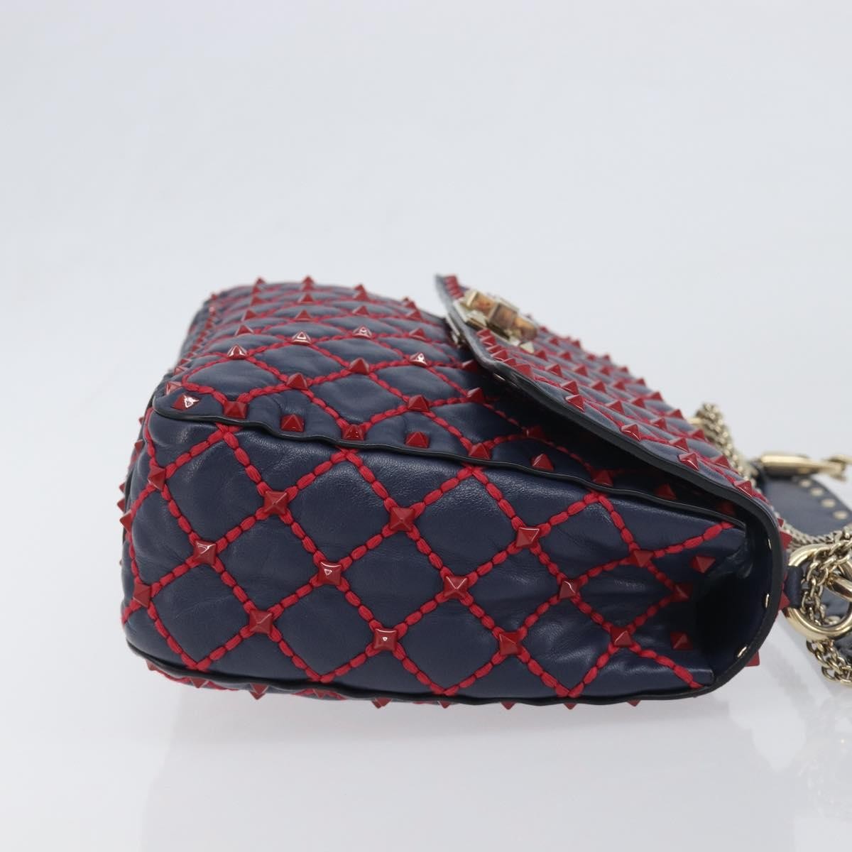 Valentino Garavani Rockstud Spike Flap Quilted Leather Navy Leather Shoulder Bag Bag (Pre-Owned)