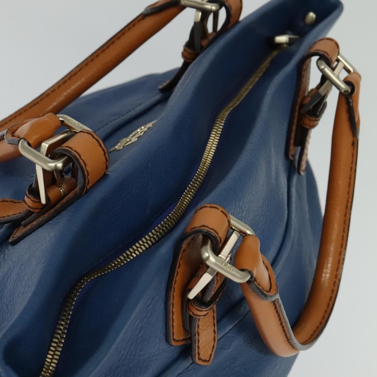 MCM Visetos Logogramme Leather Blue Leather Handbag (Pre-Owned)