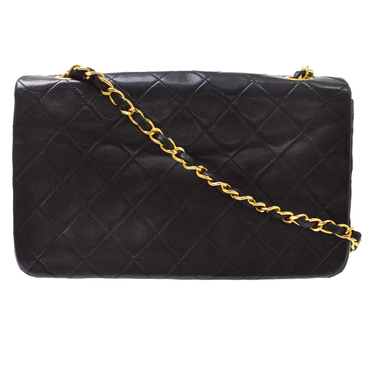 Chanel Vintage Full Flap Quilted Lambskin Black Leather Handbag (Pre-Owned)