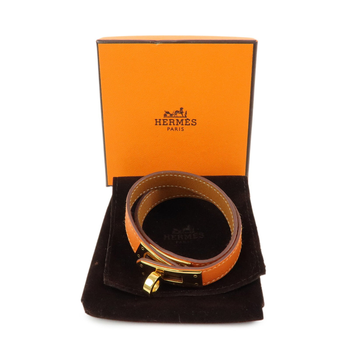 Hermes Kelly Double Tour Leather Orange Leather Bracelet Jewelry (Pre-Owned)