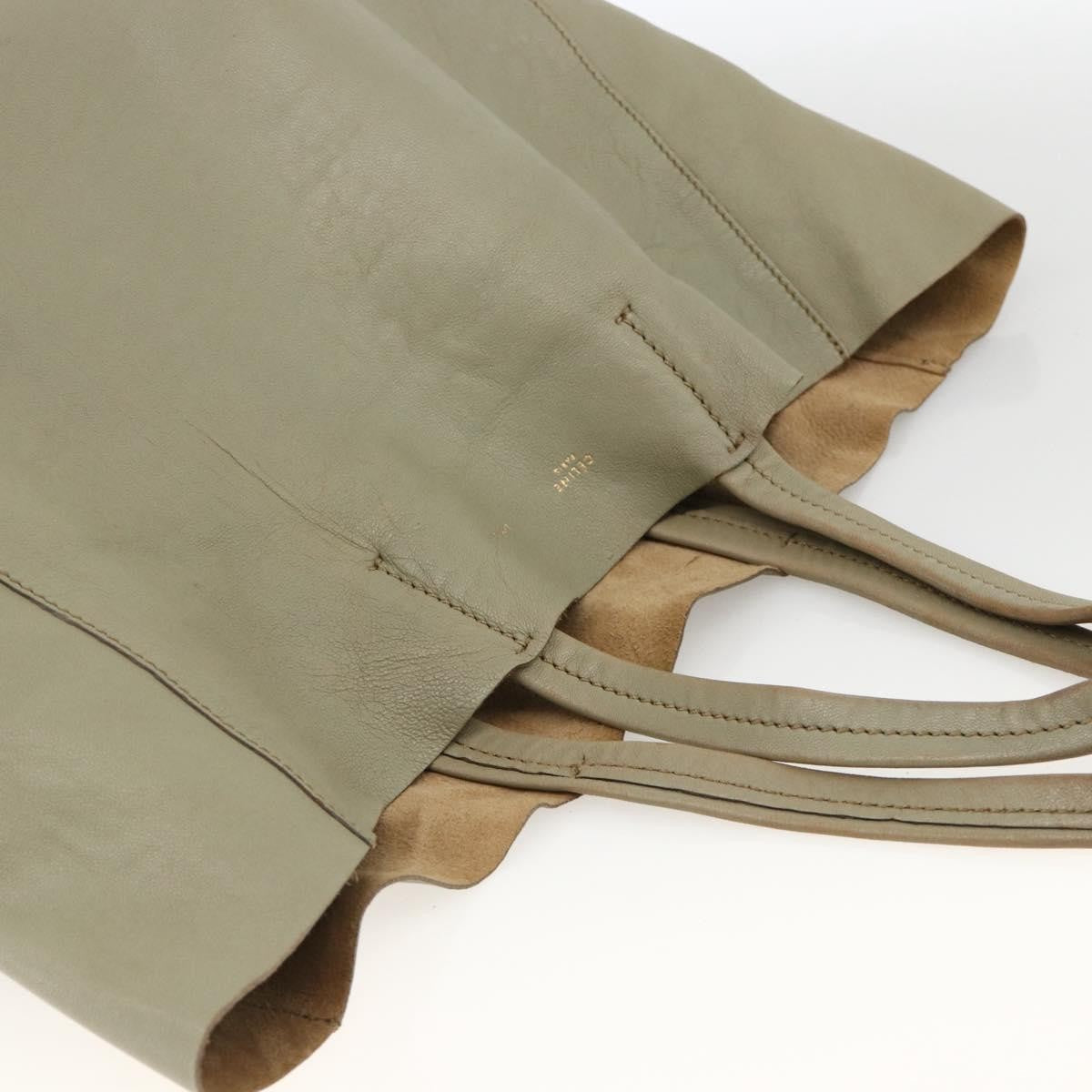 Celine Vertical Bi-Cabas Tote Leather Beige Leather Tote Bag Bag (Pre-Owned)