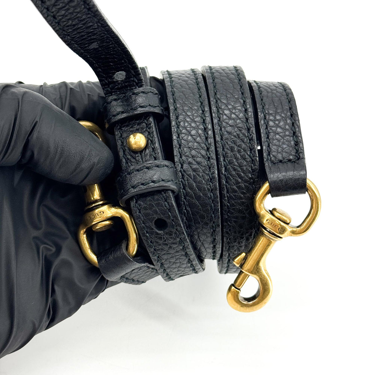 Gucci Gg Marmont Top Handle Leather Black Leather Handbag (Pre-Owned)