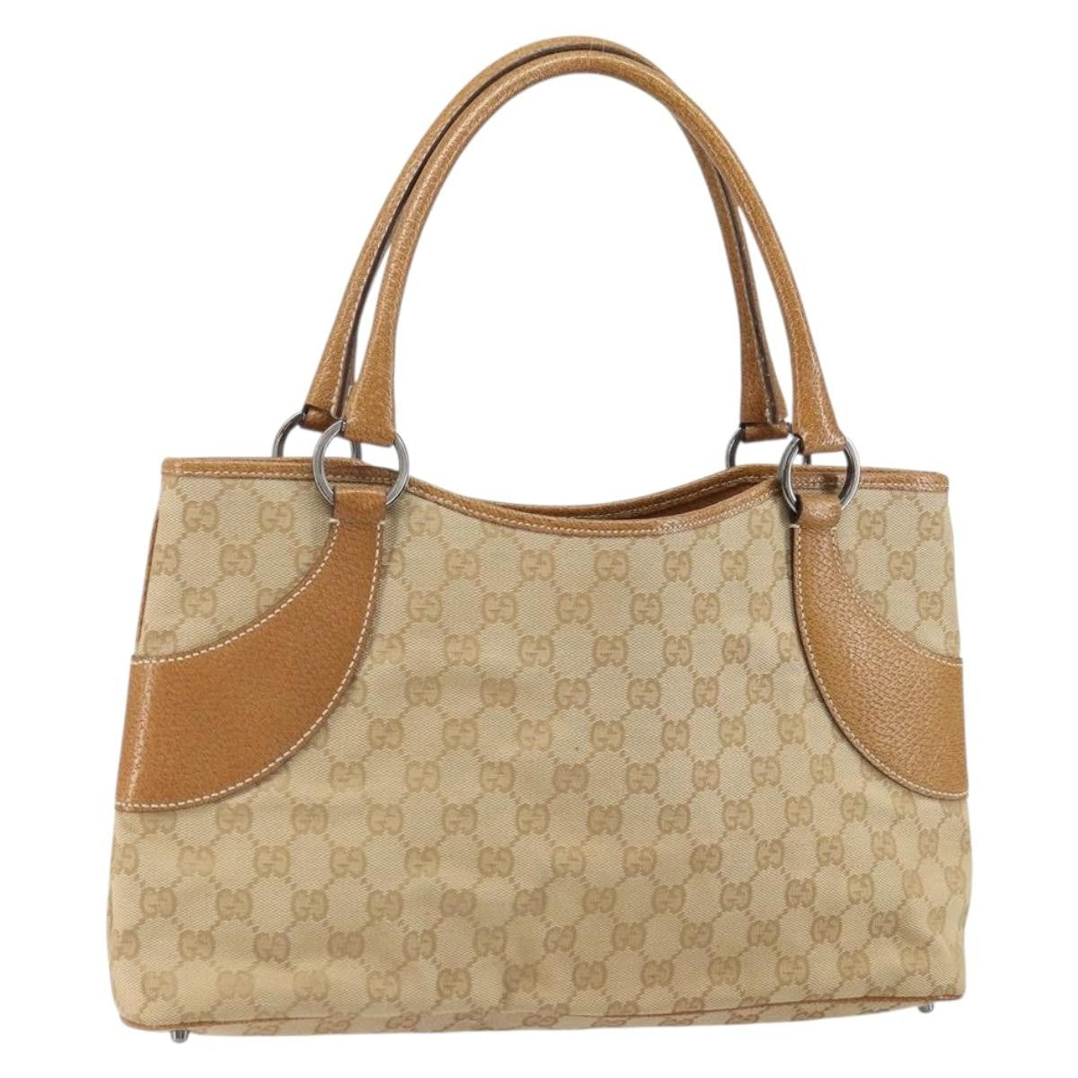 Gucci Vintage Ring Tote Gg Canvas With Leather Beige Canvas Tote Bag Bag (Pre-Owned)