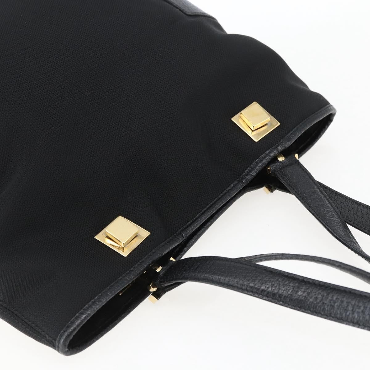 Salvatore Ferragamo Tote Woven Leather Black Canvas Tote Bag Bag (Pre-Owned)