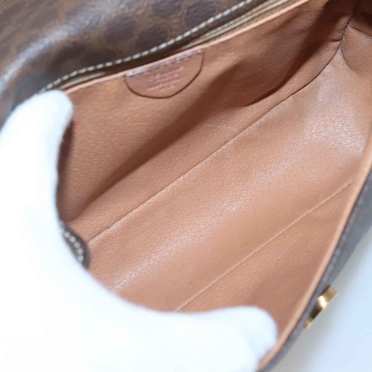 Celine Vintage Macadam Circle Logo Canvas And Leather Brown Canvas Shoulder Bag Bag (Pre-Owned)