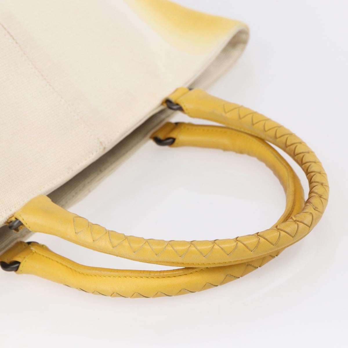 Bottega Veneta Braided Handle Open Canvas With Leather Yellow Canvas Bag (Pre-Owned)
