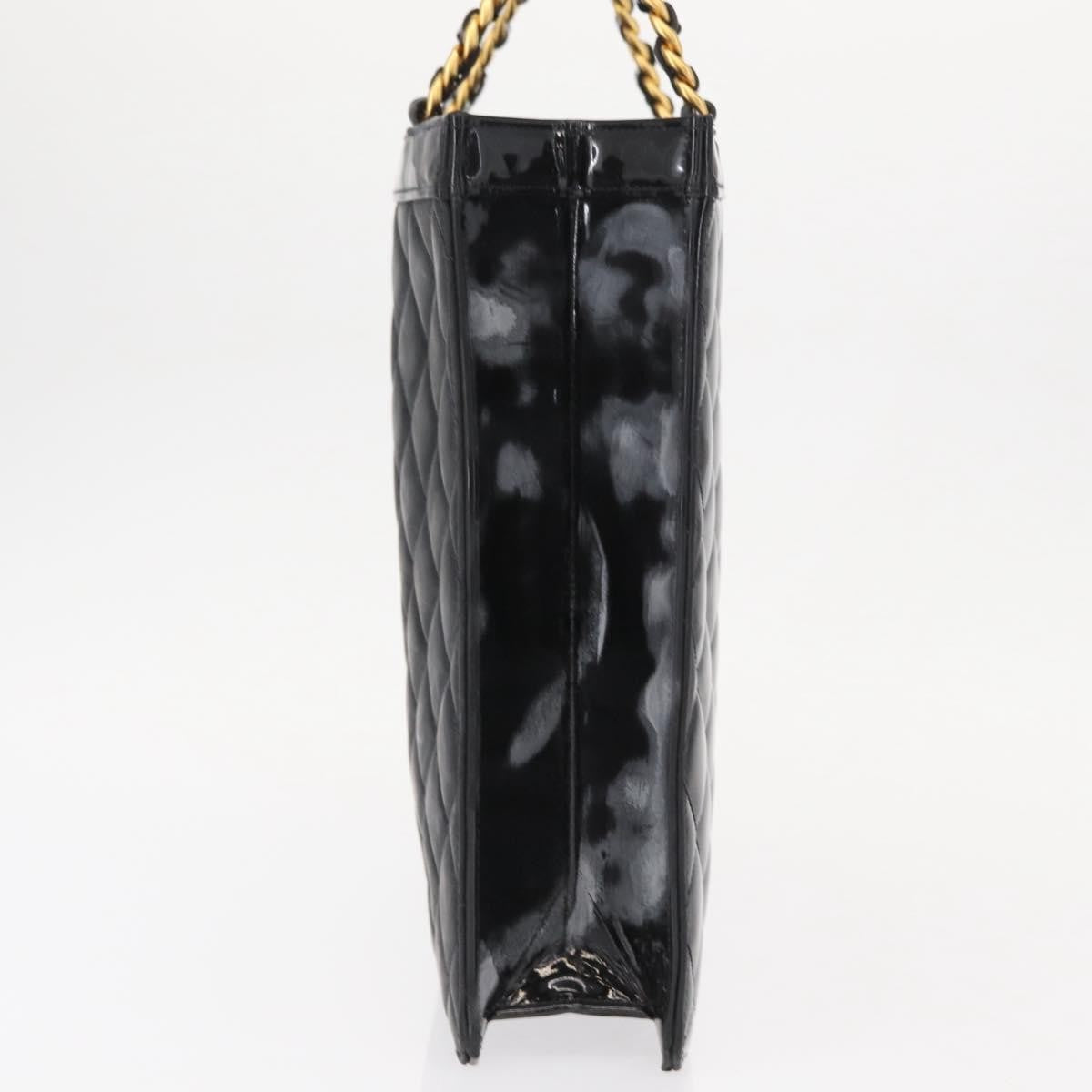 Chanel Chocolate Bar Tote Leather Black Patent_Leather Handbag (Pre-Owned)
