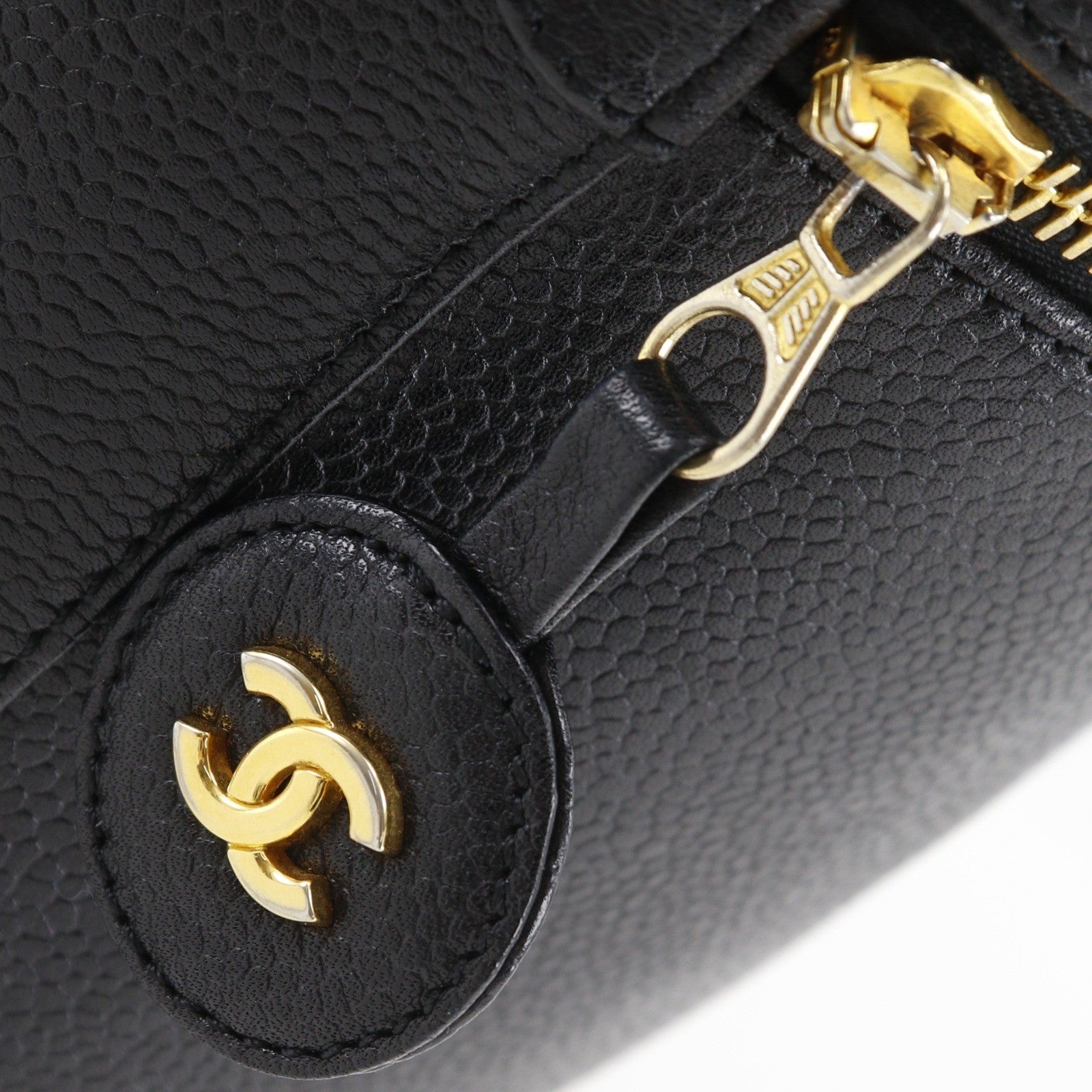 Chanel Vintage Timeless Cosmetic Case Caviar Black Leather Handbag (Pre-Owned)