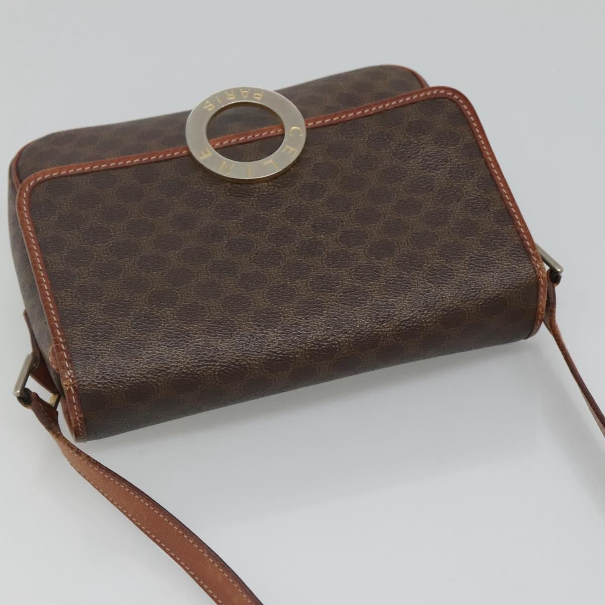 Celine Vintage Macadam Circle Logo Canvas And Leather Brown Canvas Shoulder Bag Bag (Pre-Owned)