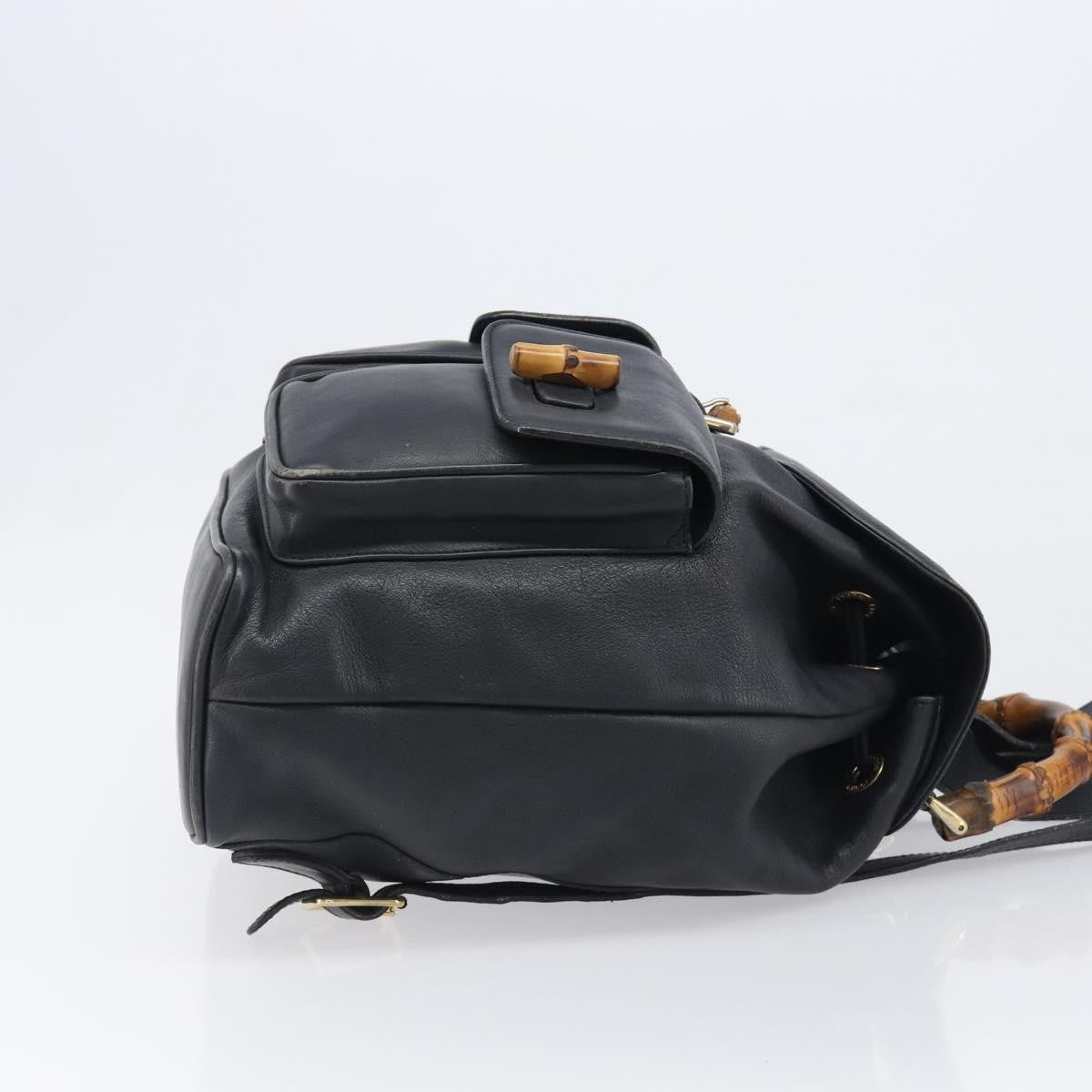 Gucci Vintage Bamboo Leather Black Leather Backpack Bag (Pre-Owned)