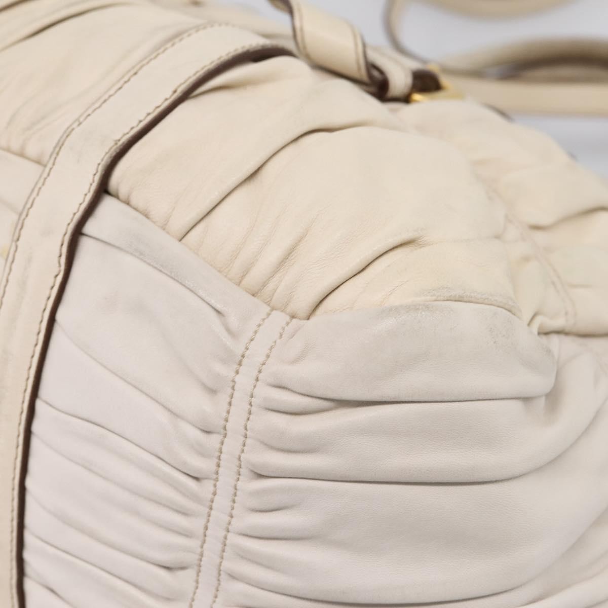 Prada Gaufre Convertible Satchel Nappa Leather Beige Leather Handbag (Pre-Owned)
