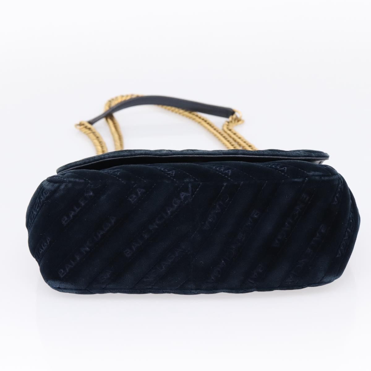 Balenciaga Bb Chain Round Quilted Velvet Navy Velvet Shoulder Bag Bag (Pre-Owned)