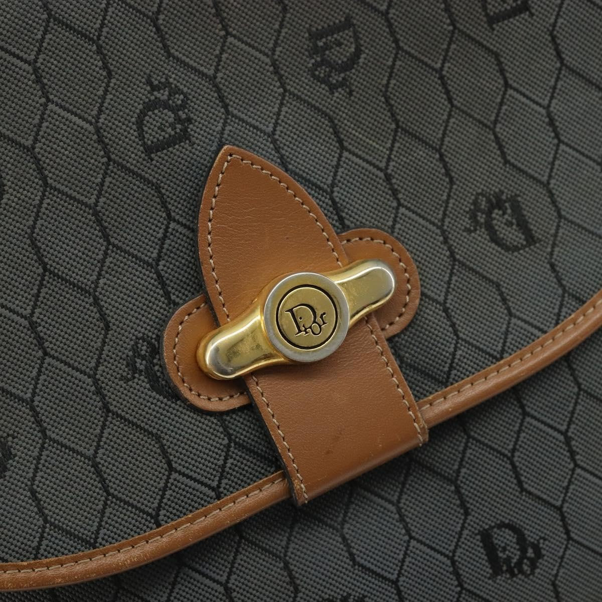 Christian Dior Vintage Honeycomb Flap Canvas And Leather Black Canvas Shoulder Bag Bag (Pre-Owned)