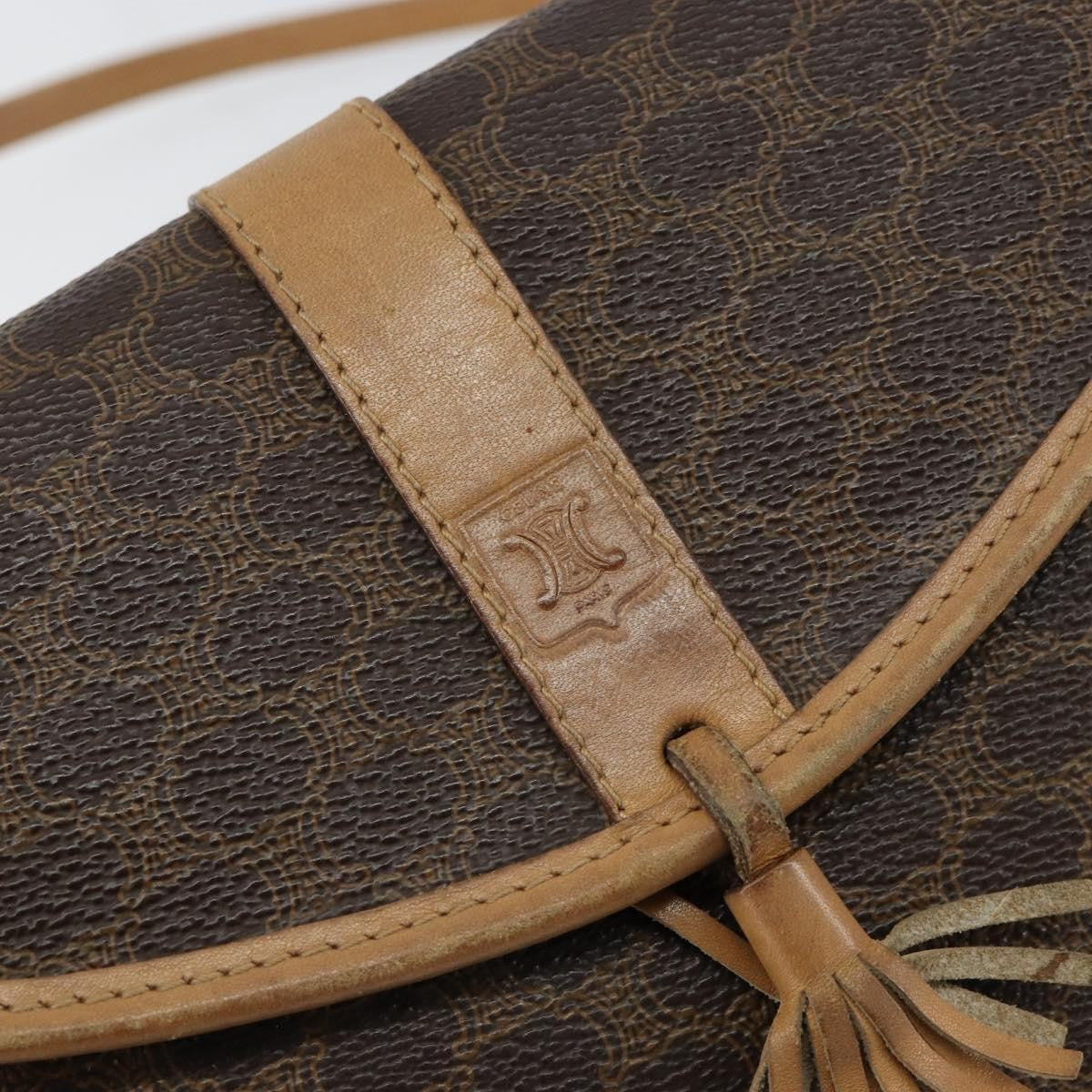Celine Vintage Macadam Canvas And Leather Brown Canvas Shoulder Bag Bag (Pre-Owned)
