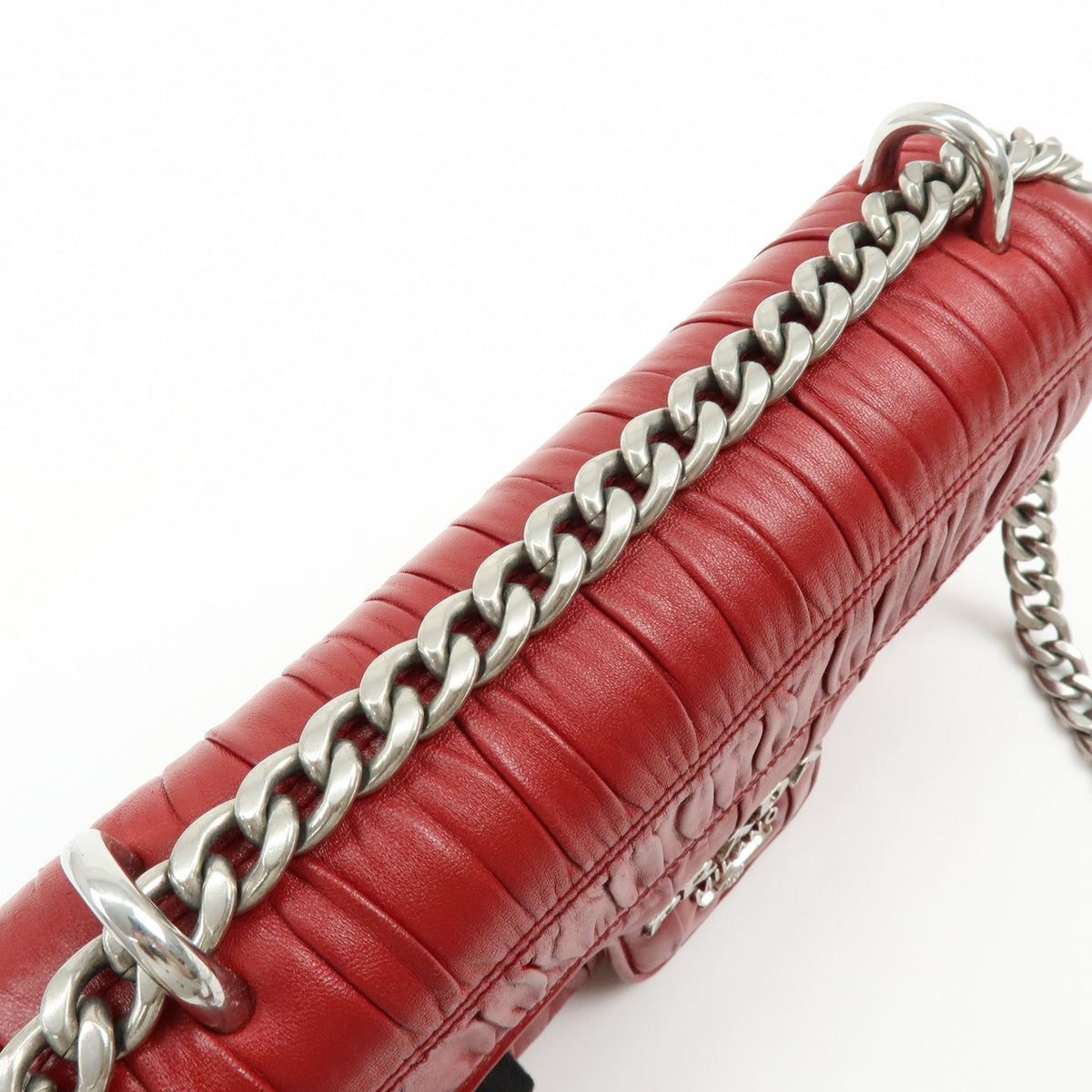Prada Chain Flap Nappa Gaufre Red Leather Shoulder Bag Bag (Pre-Owned)