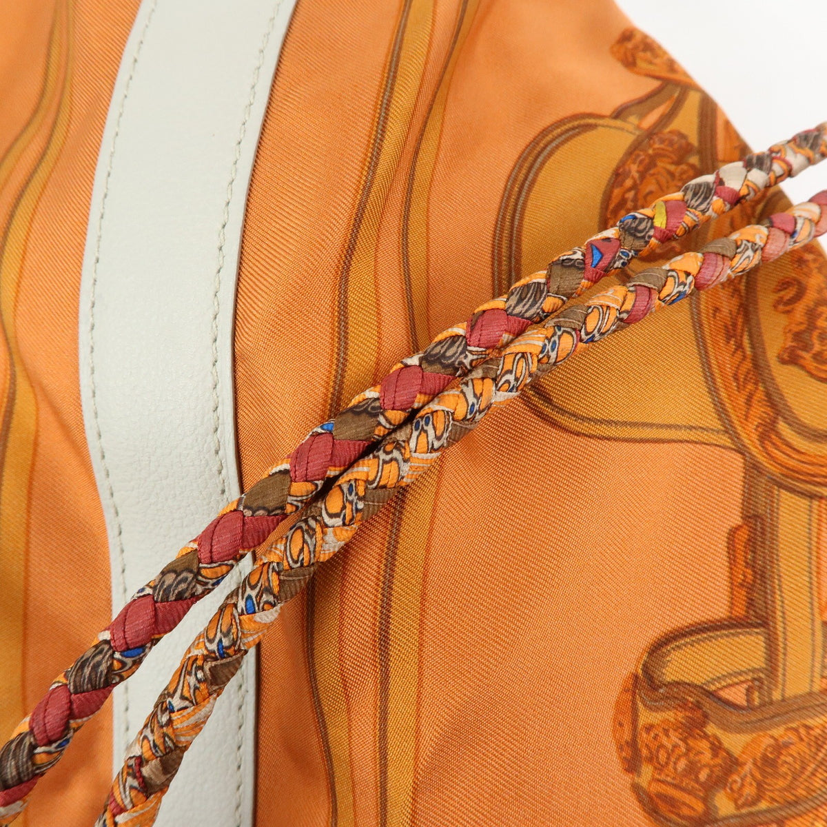 Hermes Soie Cool Printed Silk And Calfskin Orange Silk Handbag (Pre-Owned)