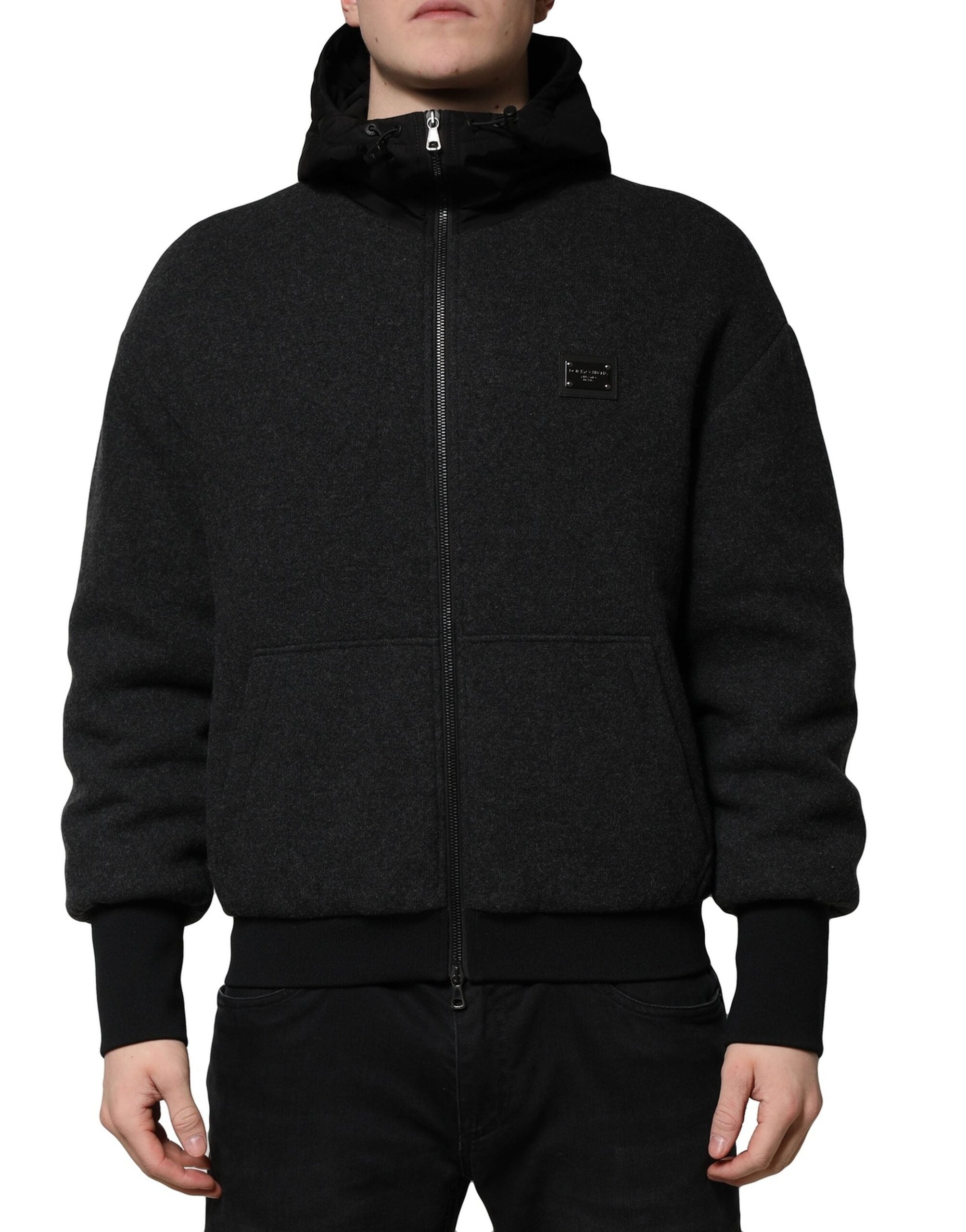 Dolce & Gabbana Black DG Logo Plaque Hooded Bomber Men's Jacket