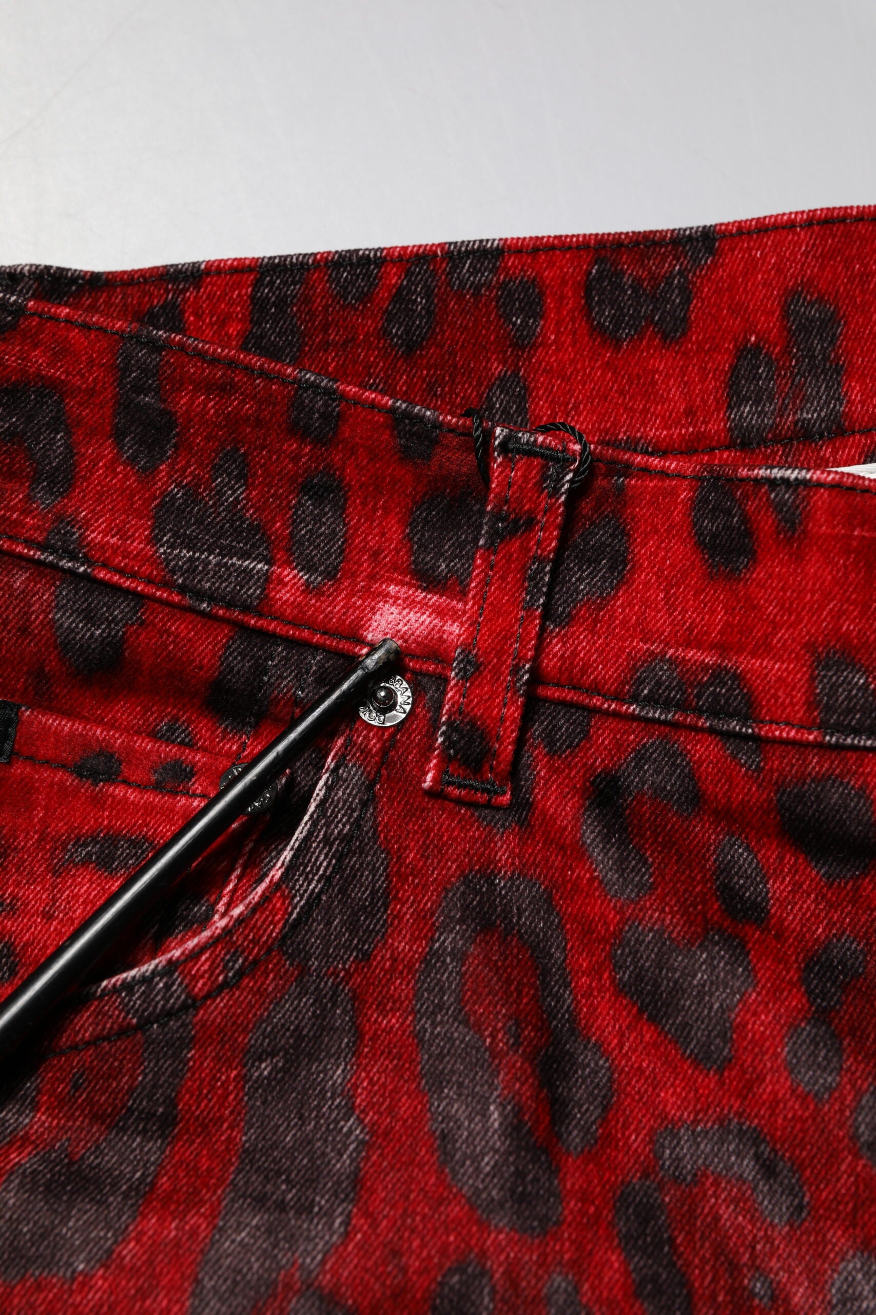 Dolce & Gabbana Red Leopard Print Cotton Skinny Denim Men's Jeans (Pre-Owned)