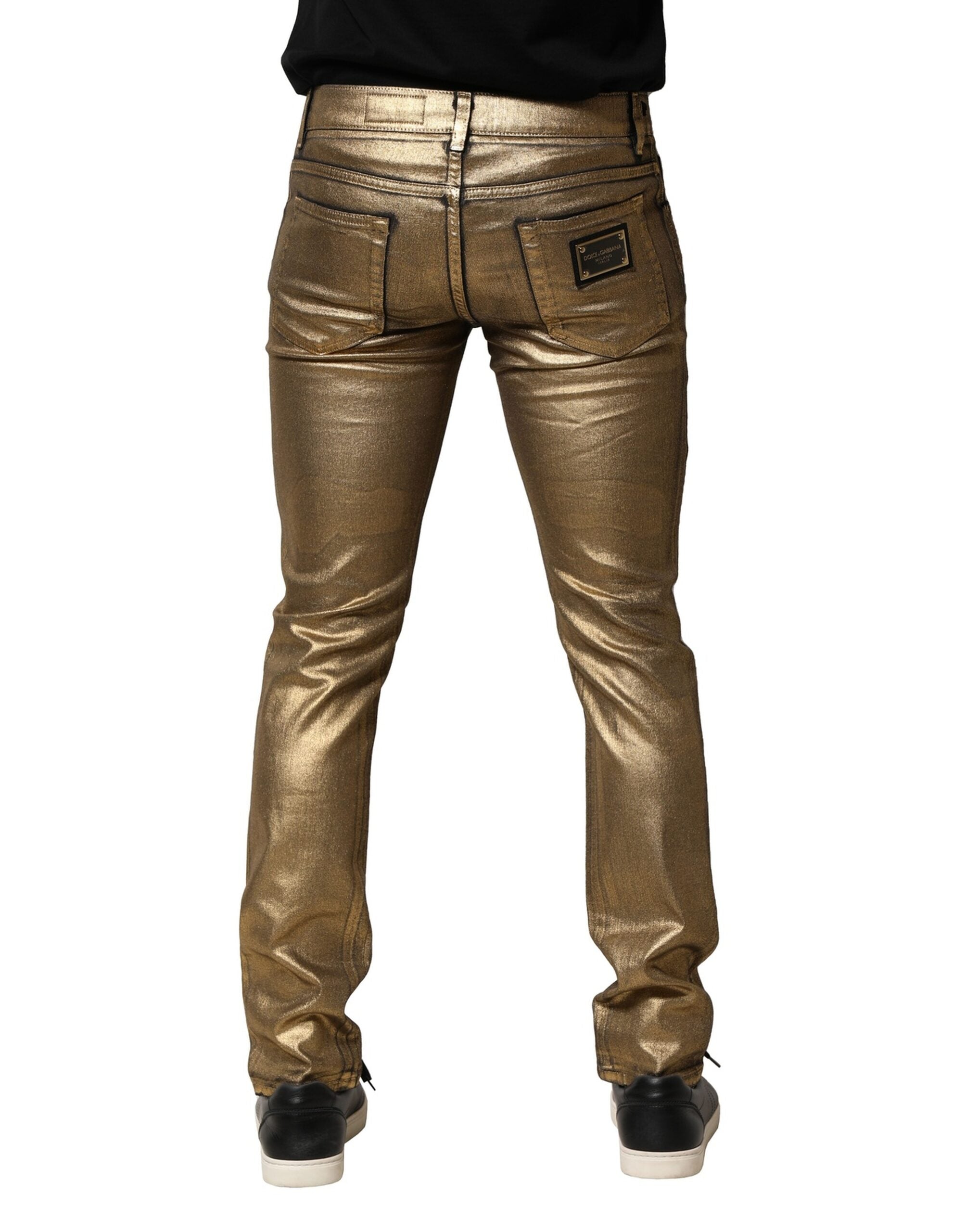 Dolce & Gabbana Gold Tattered Cotton Stretch Slim Denim Men's Jeans