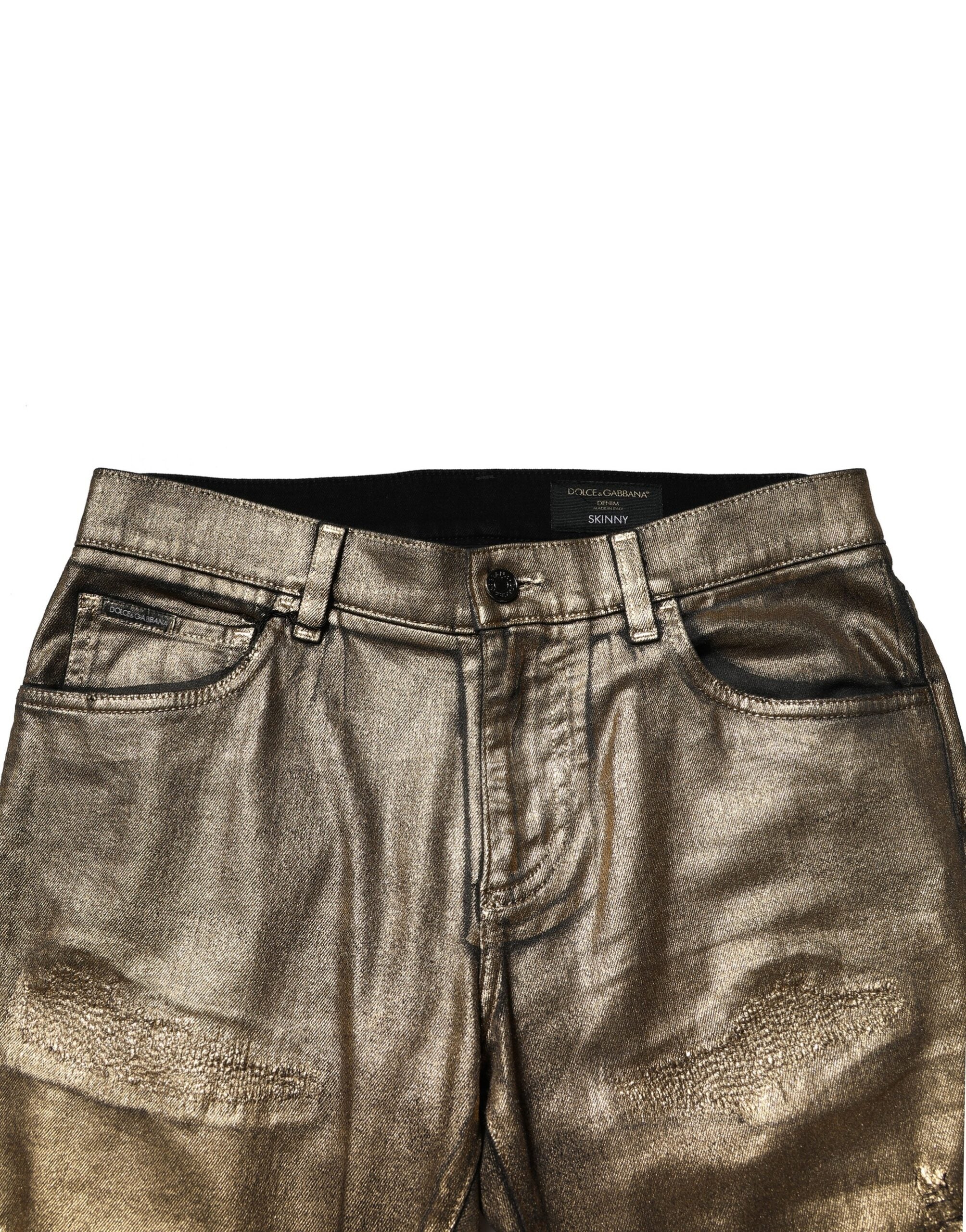 Dolce & Gabbana Gold Tattered Cotton Stretch Slim Denim Men's Jeans
