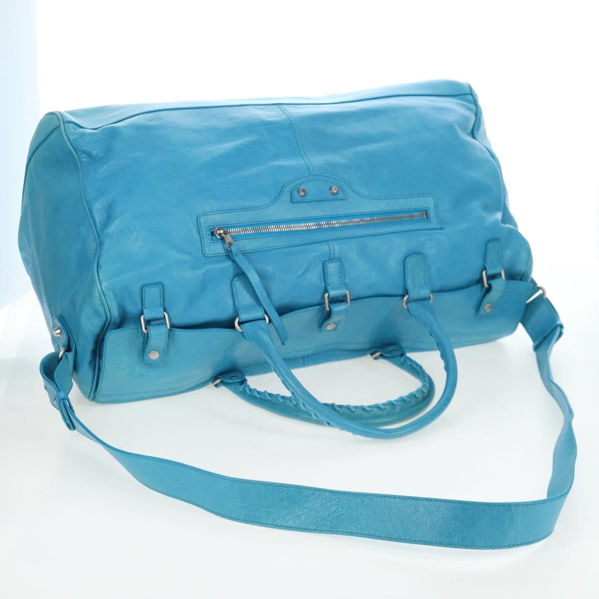 Balenciaga Squash Duffle Leather Blue Leather Handbag (Pre-Owned)