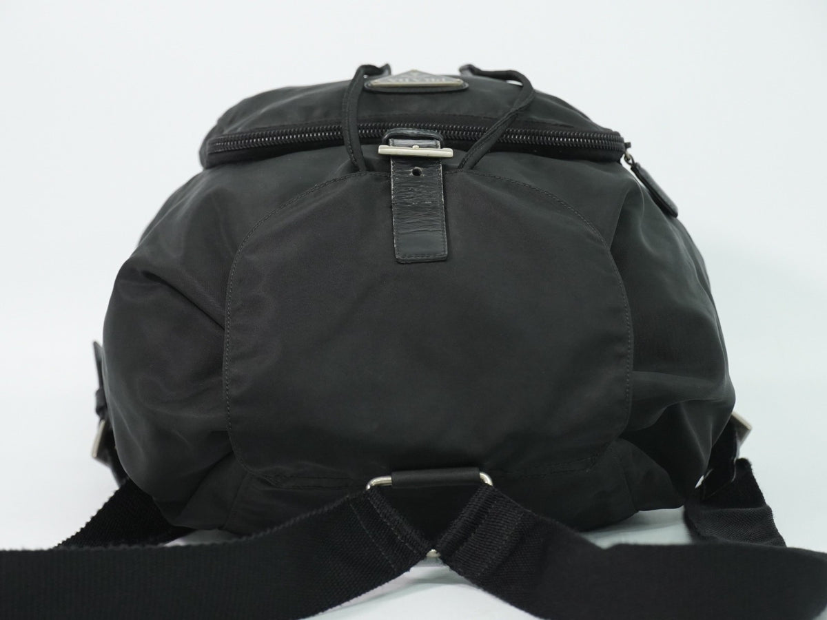 Prada Front Pocket Buckle Nylon Black Nylon Backpack Bag (Pre-Owned)