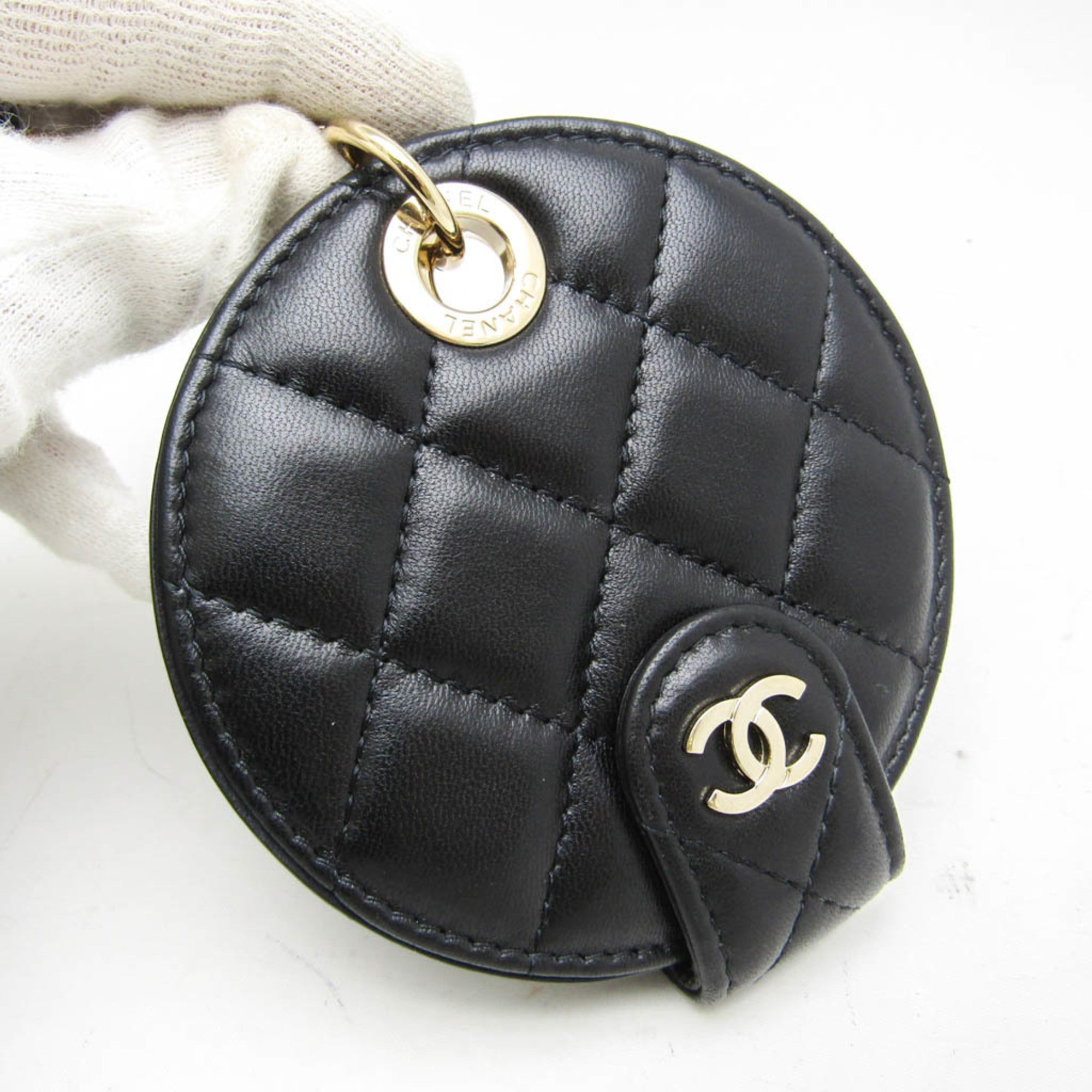 Chanel Name Tag Quilted Leather Black Leather Charms And Keychains Accessory (Pre-Owned)
