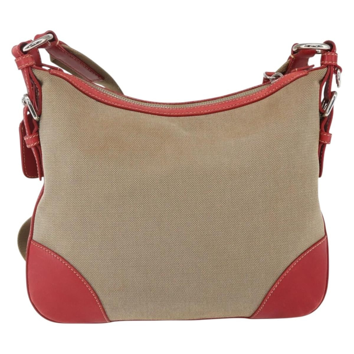 Prada Logo Zip Canvas Beige Canvas Shoulder Bag Bag (Pre-Owned)