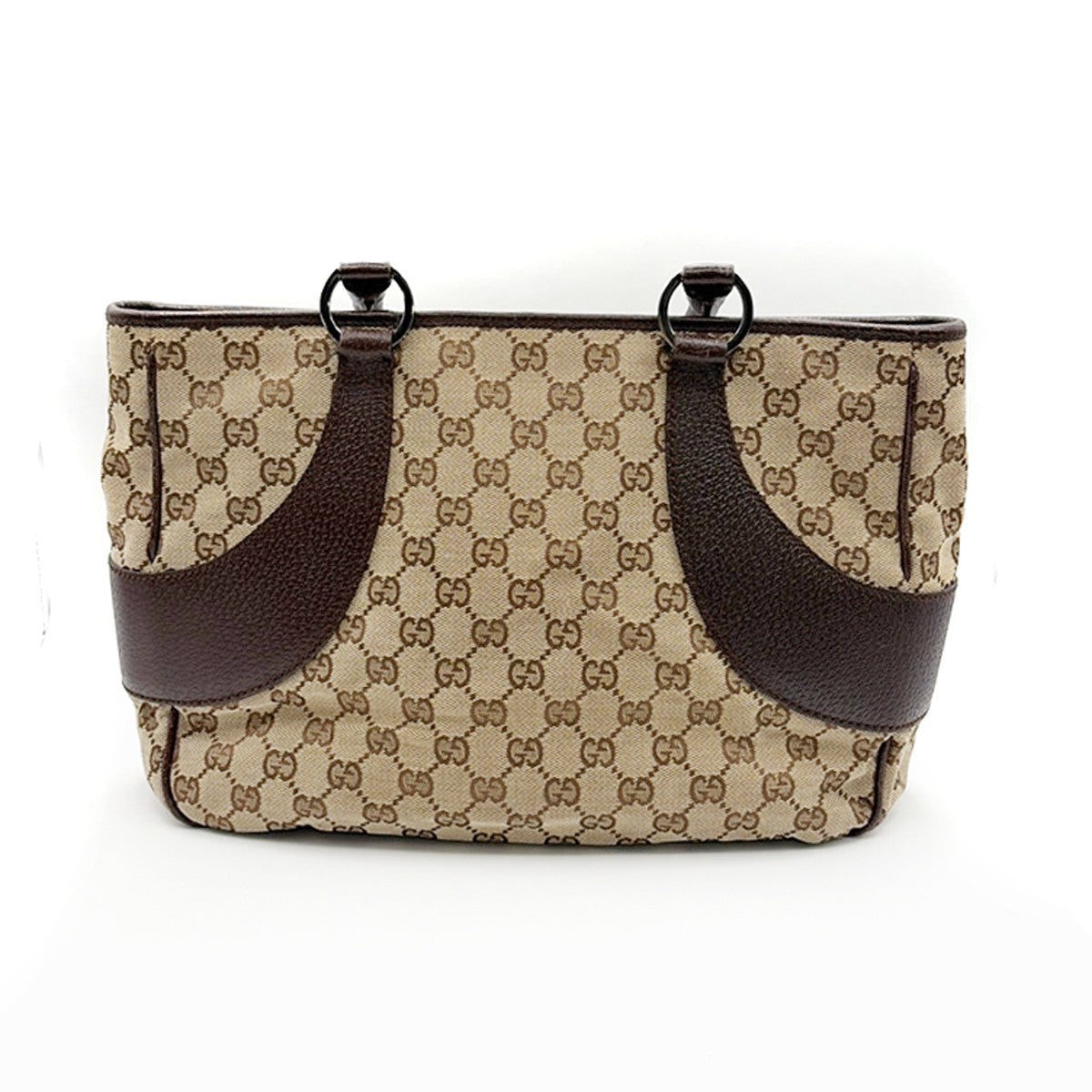 Gucci Vintage Ring Tote Gg Canvas With Leather Brown Canvas Tote Bag Bag (Pre-Owned)