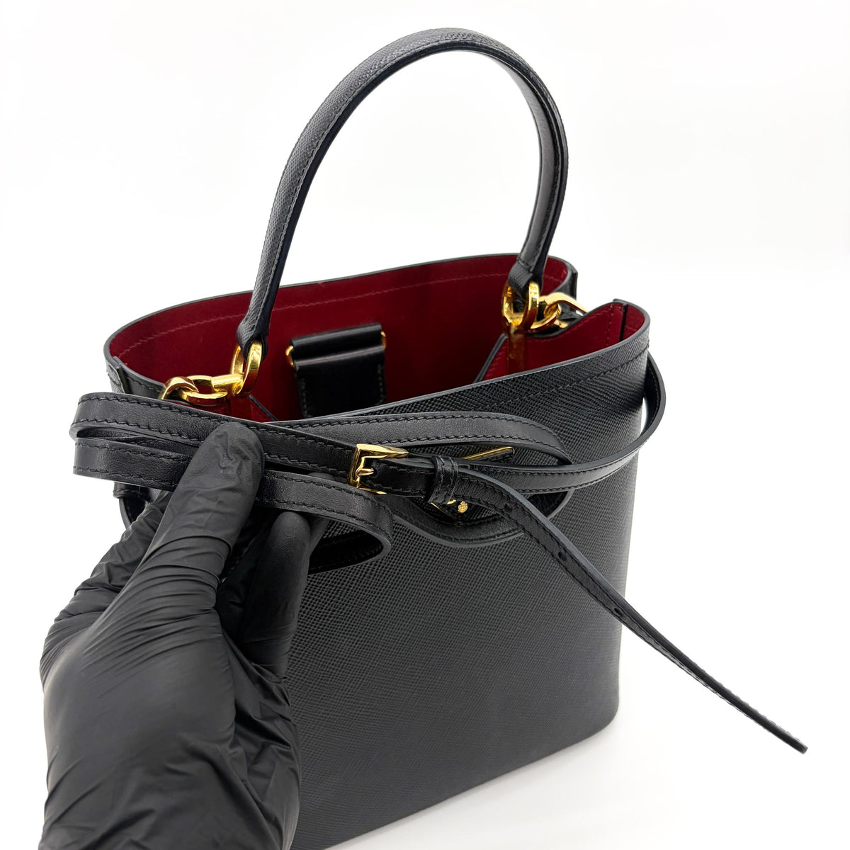 Prada Panier Bucket Saffiano Leather Black Leather Handbag (Pre-Owned)