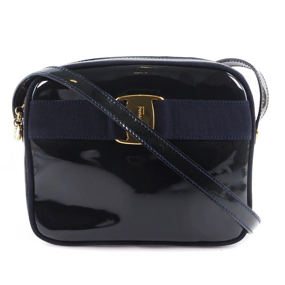 Salvatore Ferragamo Vala Black Patent Leather Shoulder Bag (Pre-Owned)