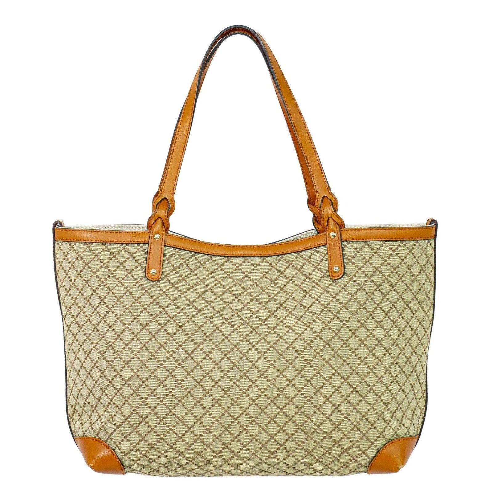 Gucci Craft Tote Diamante Canvas With Leather Beige Canvas Tote Bag Bag (Pre-Owned)
