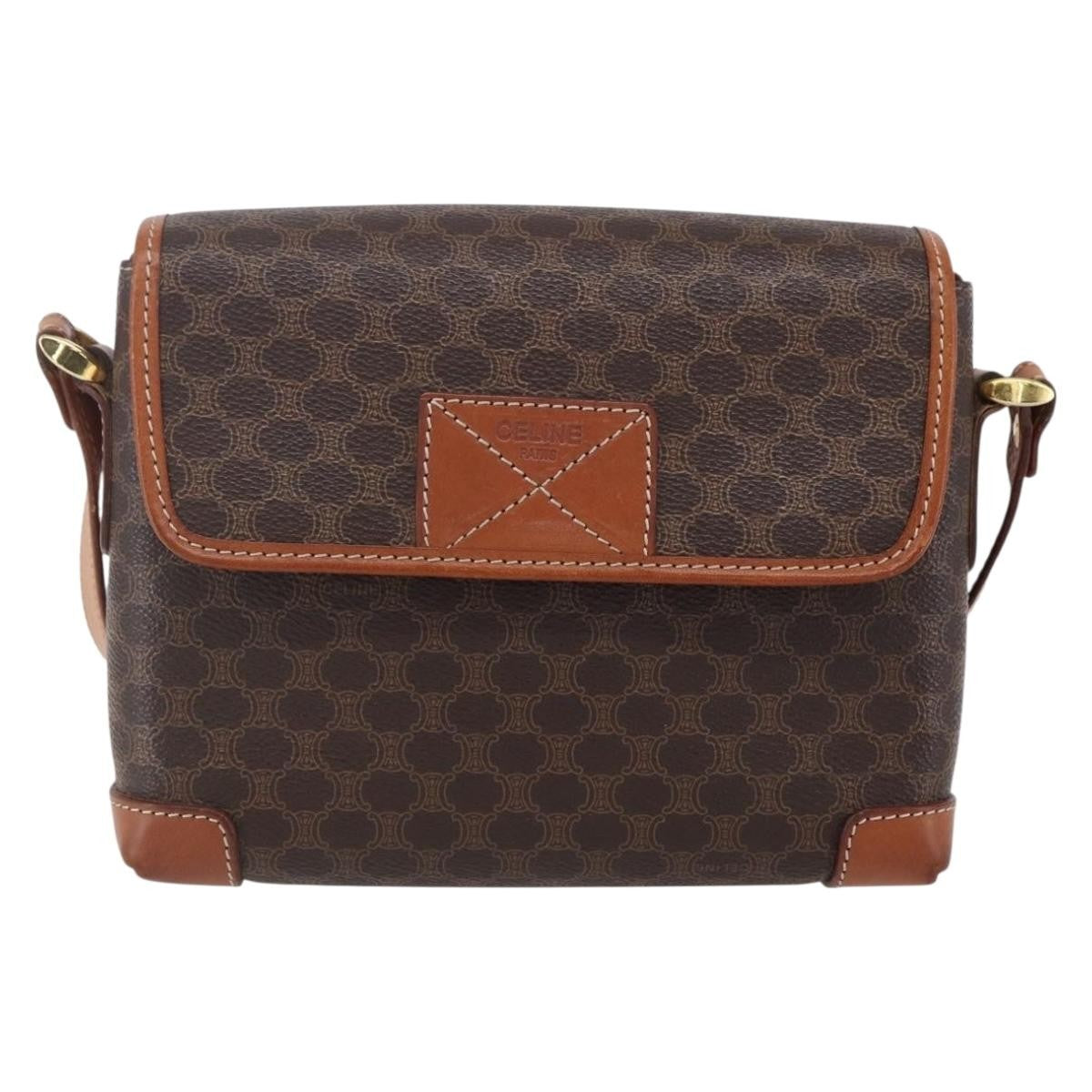 Celine Vintage Macadam Canvas And Leather Brown Canvas Shoulder Bag Bag (Pre-Owned)