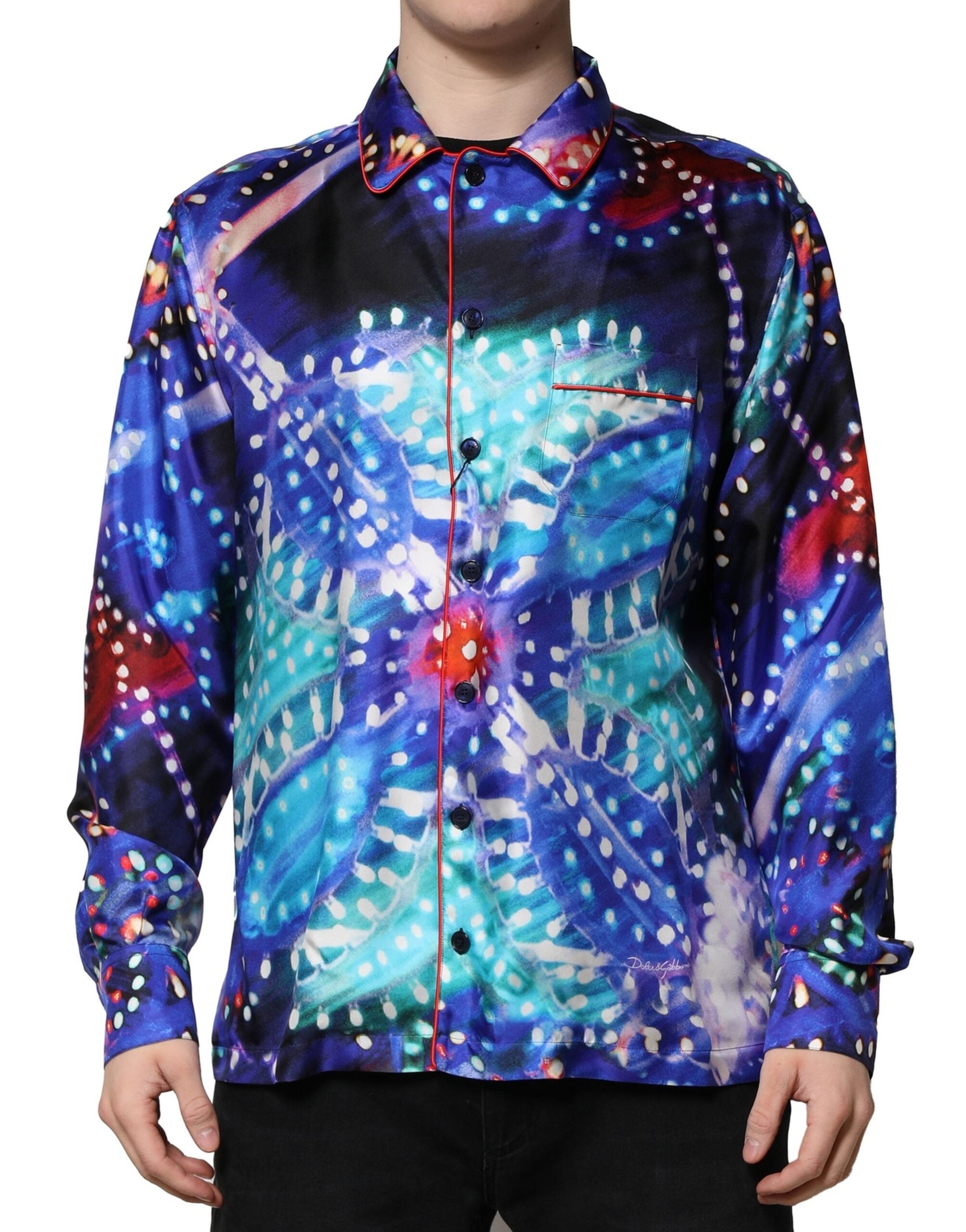 Dolce & Gabbana Multicolor Printed Silk Lounge Casual Men's Shirt