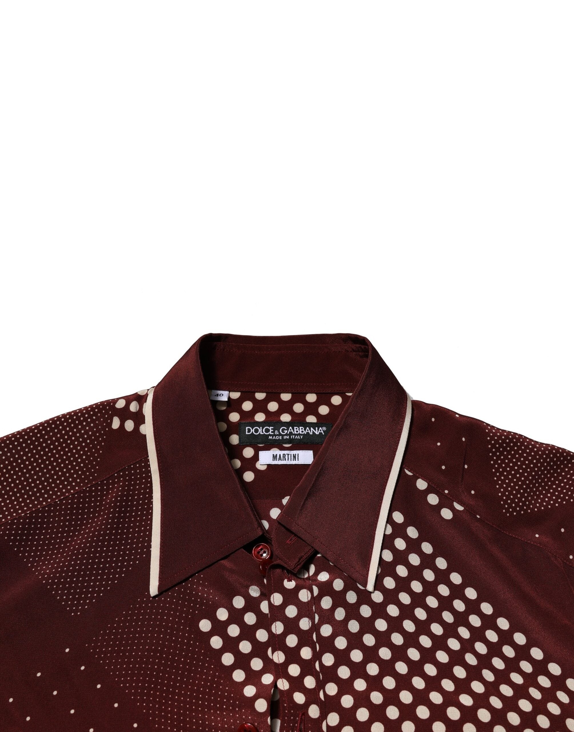 Dolce & Gabbana Maroon Dotted Silk Long Sleeve Casual Men's Shirt