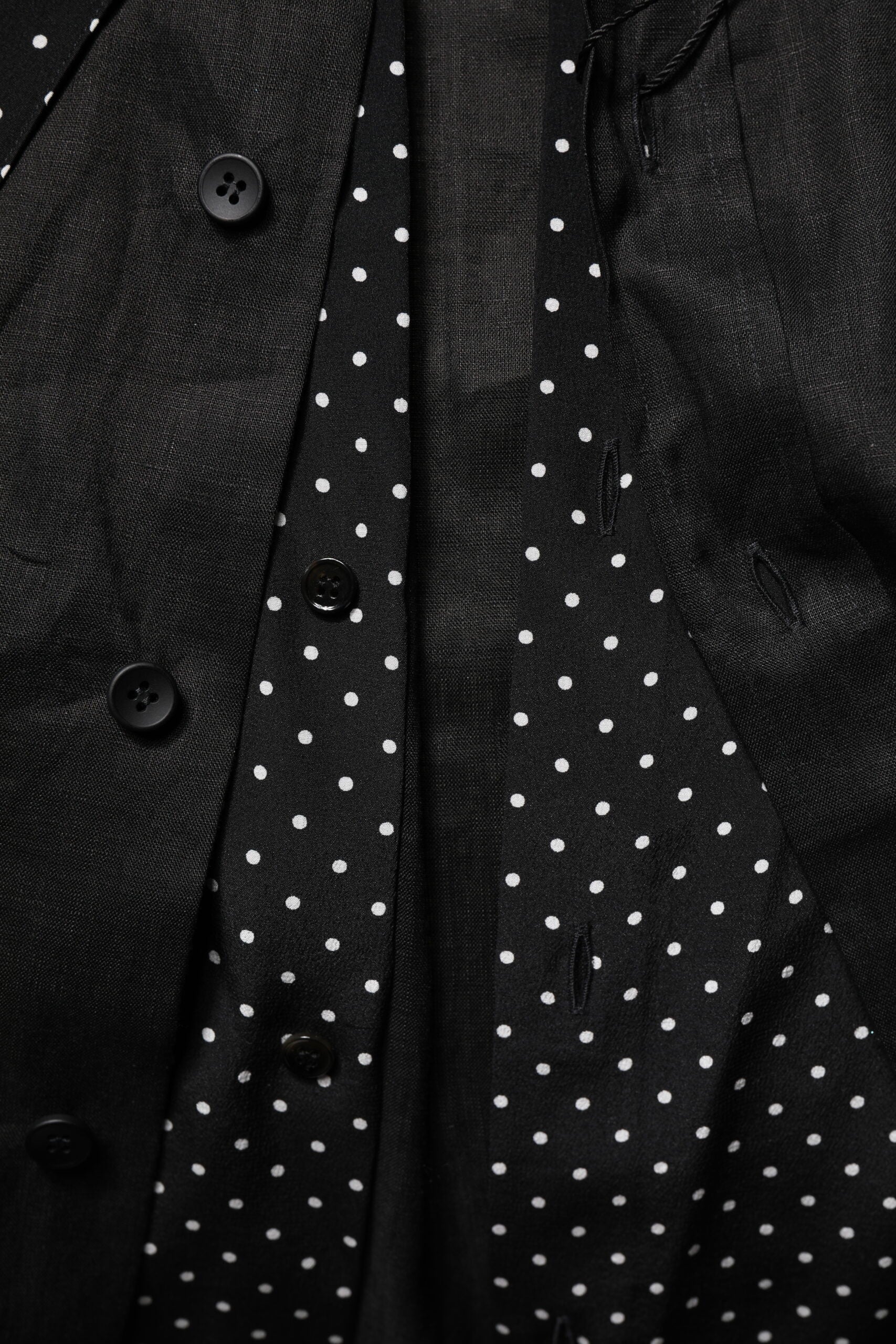 Dolce & Gabbana Black Polka Dot Linen Silk Men Casual Men's Shirt