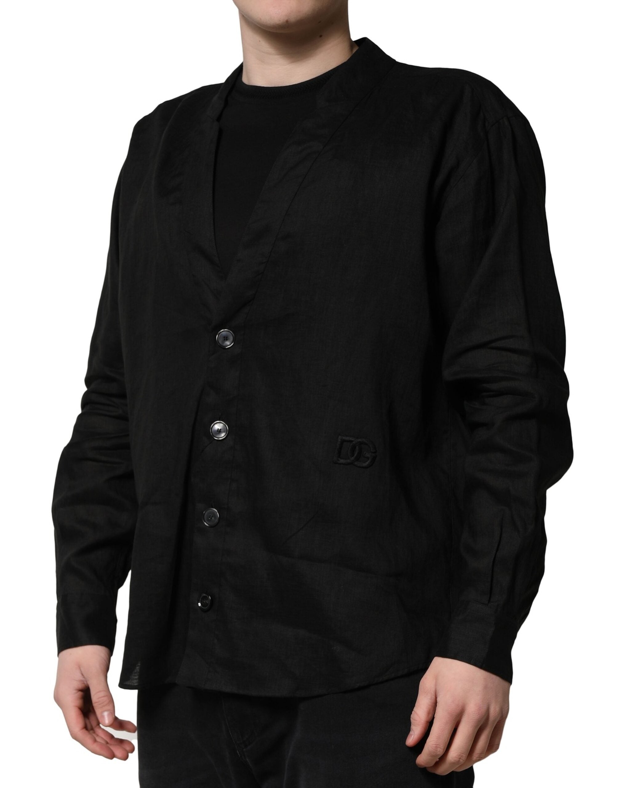 Dolce & Gabbana Black Linen Long Sleeves Men Casual Men's Shirt