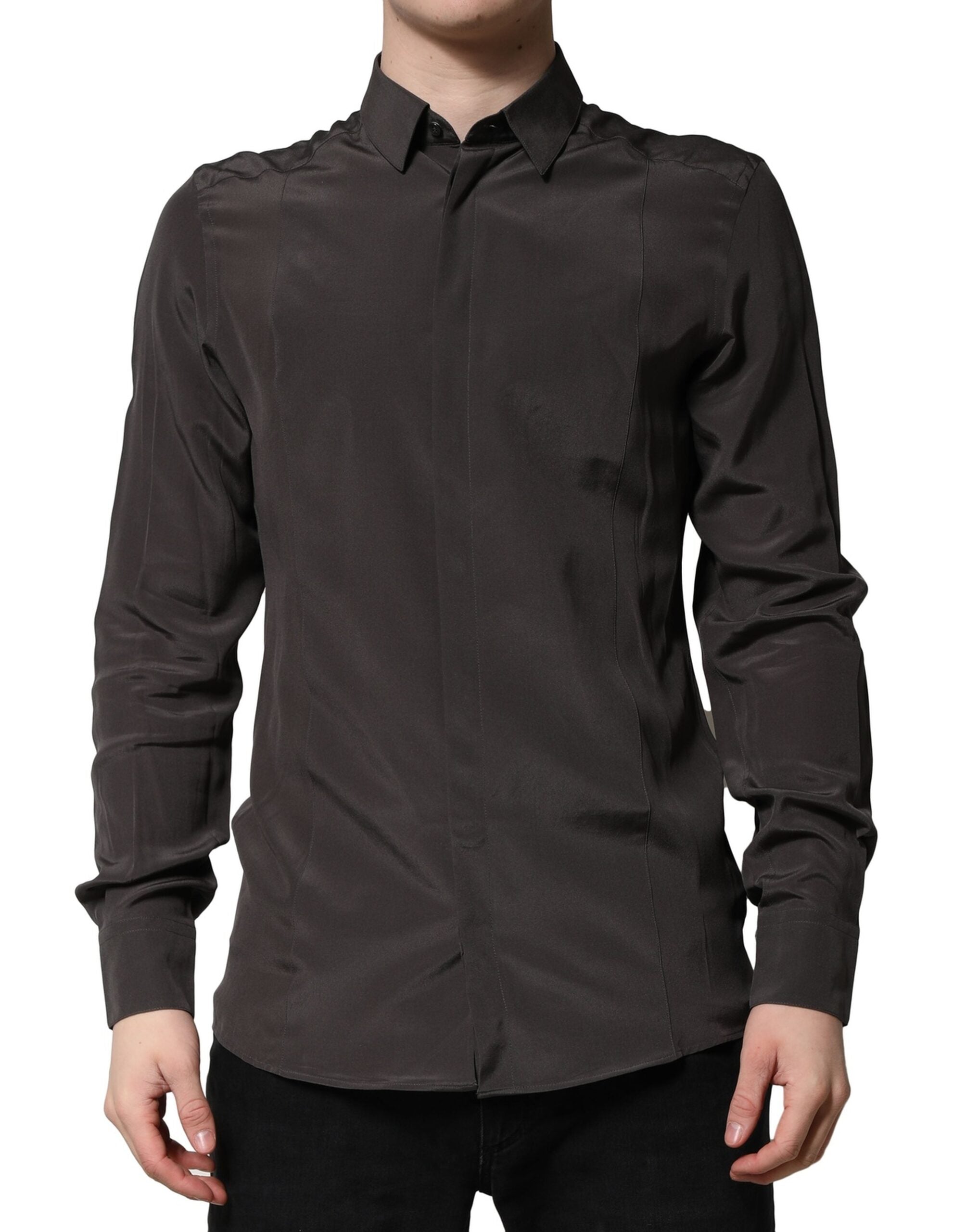 Dolce & Gabbana Dark Brown Silk GOLD Men Dress Formal Men's Shirt