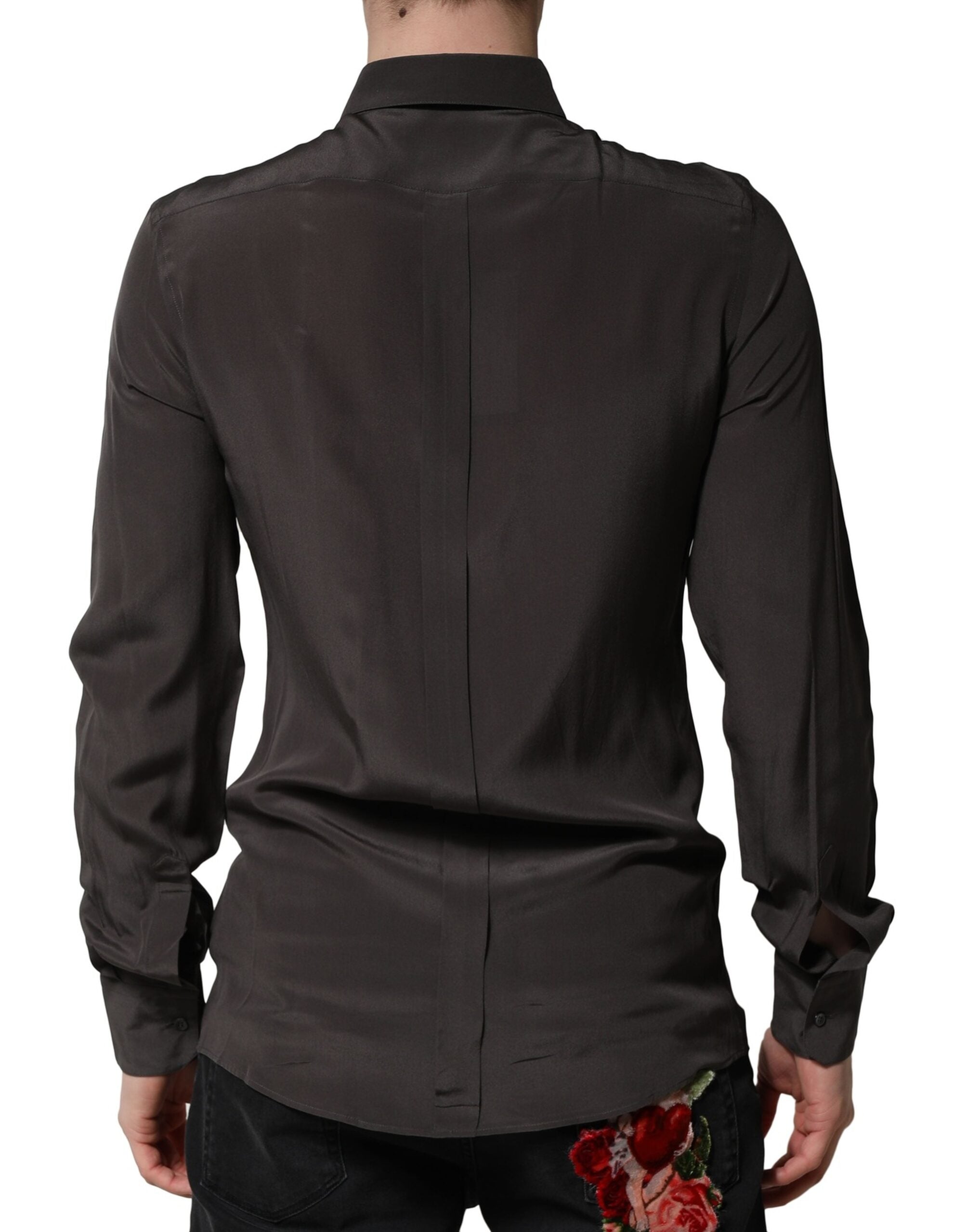 Dolce & Gabbana Dark Brown Silk GOLD Men Dress Formal Men's Shirt