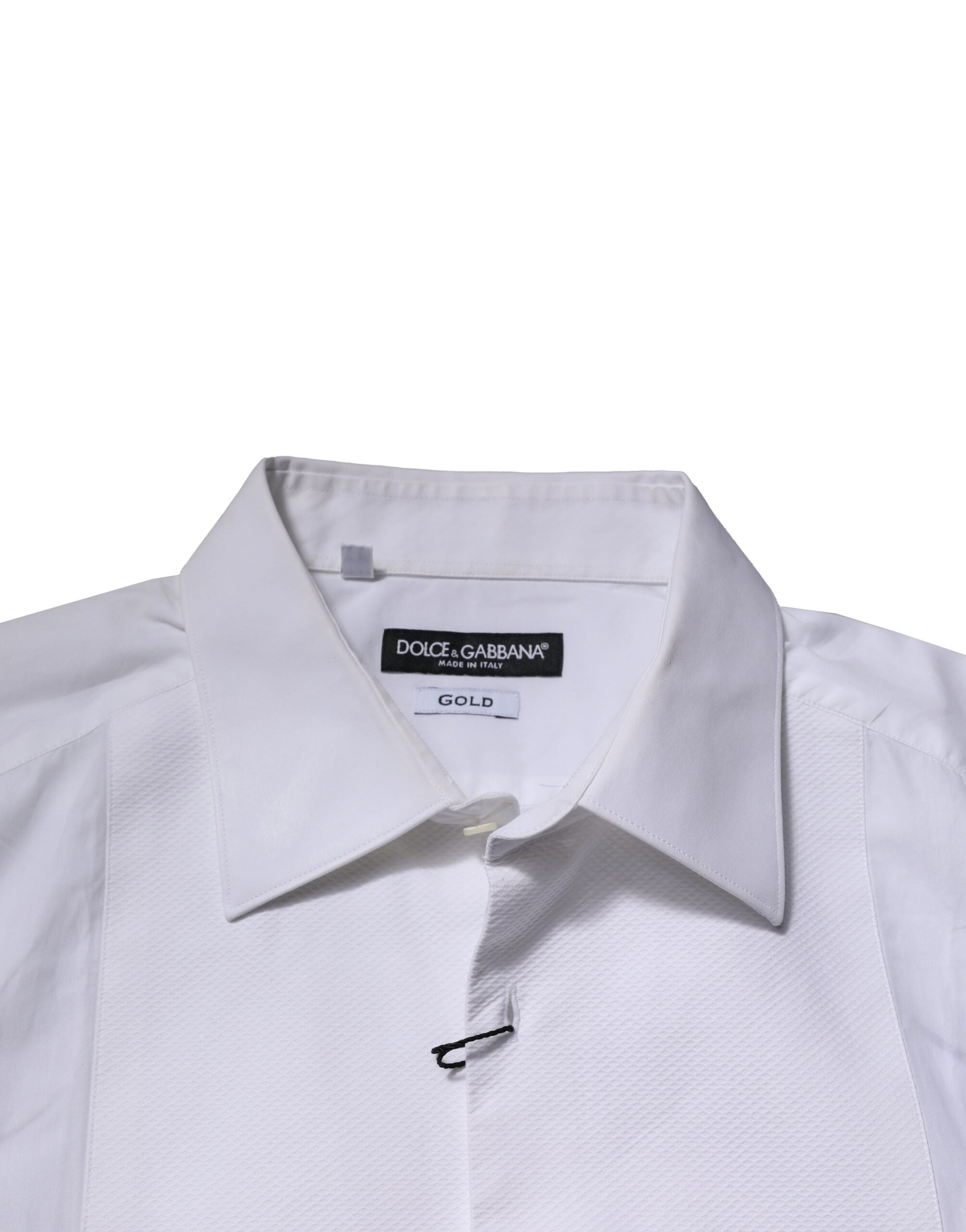 Dolce & Gabbana White Bib Cotton Poplin GOLD Formal Men's Shirt (Pre-Owned)
