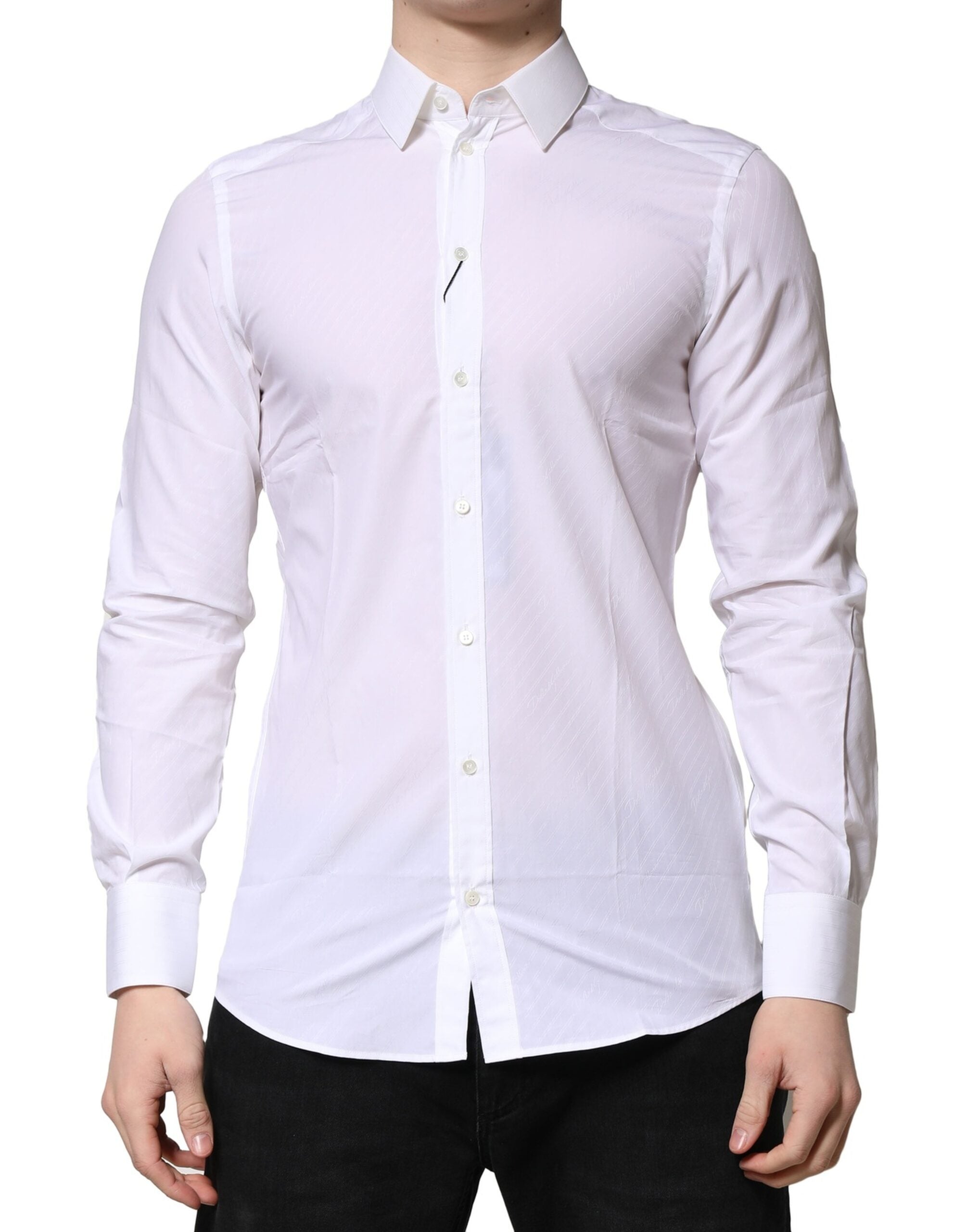 Dolce & Gabbana White MARTINI Long Sleeves Dress Formal Men's Shirt