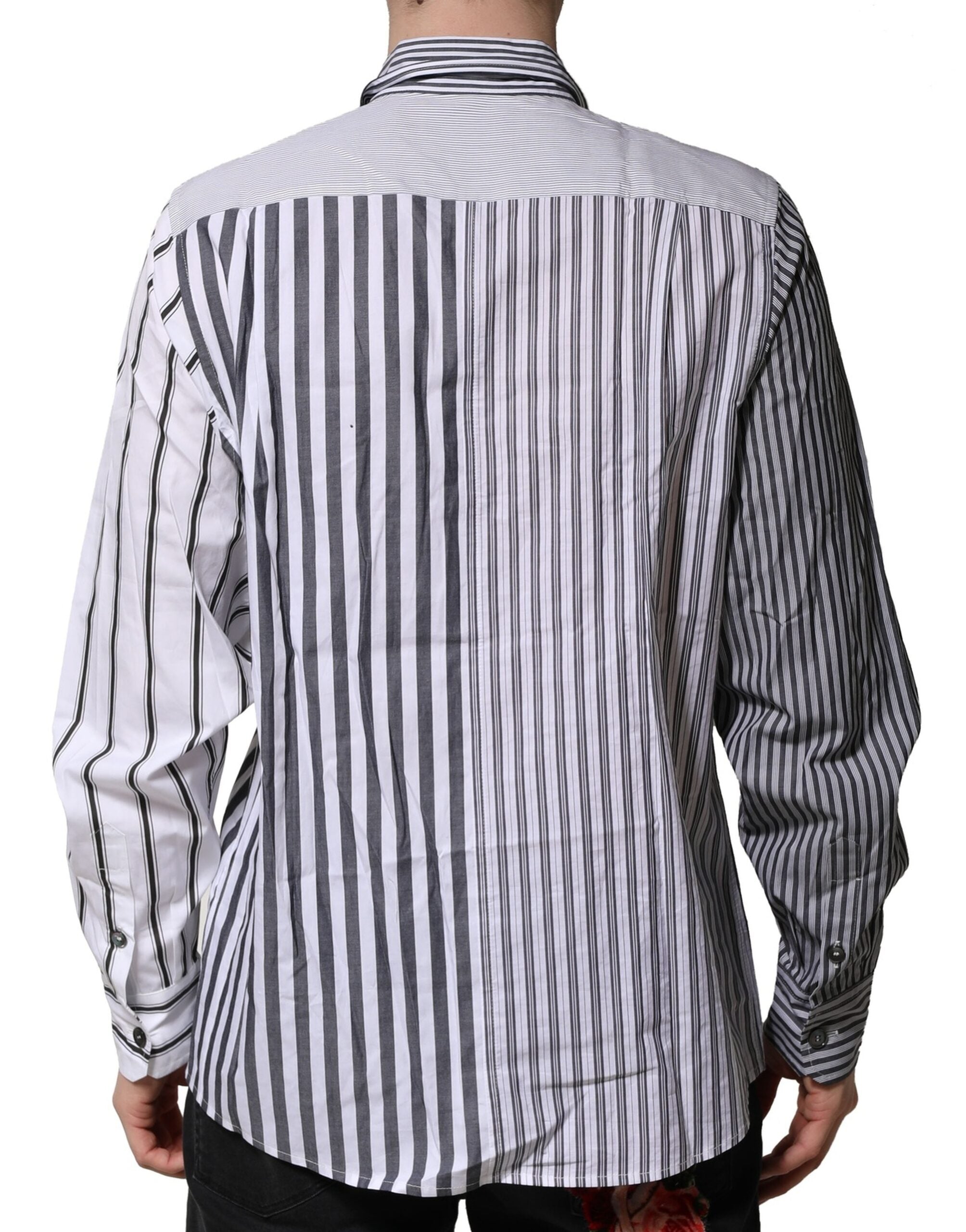 Dolce & Gabbana White Gray Striped Cotton Men Casual Men's Shirt