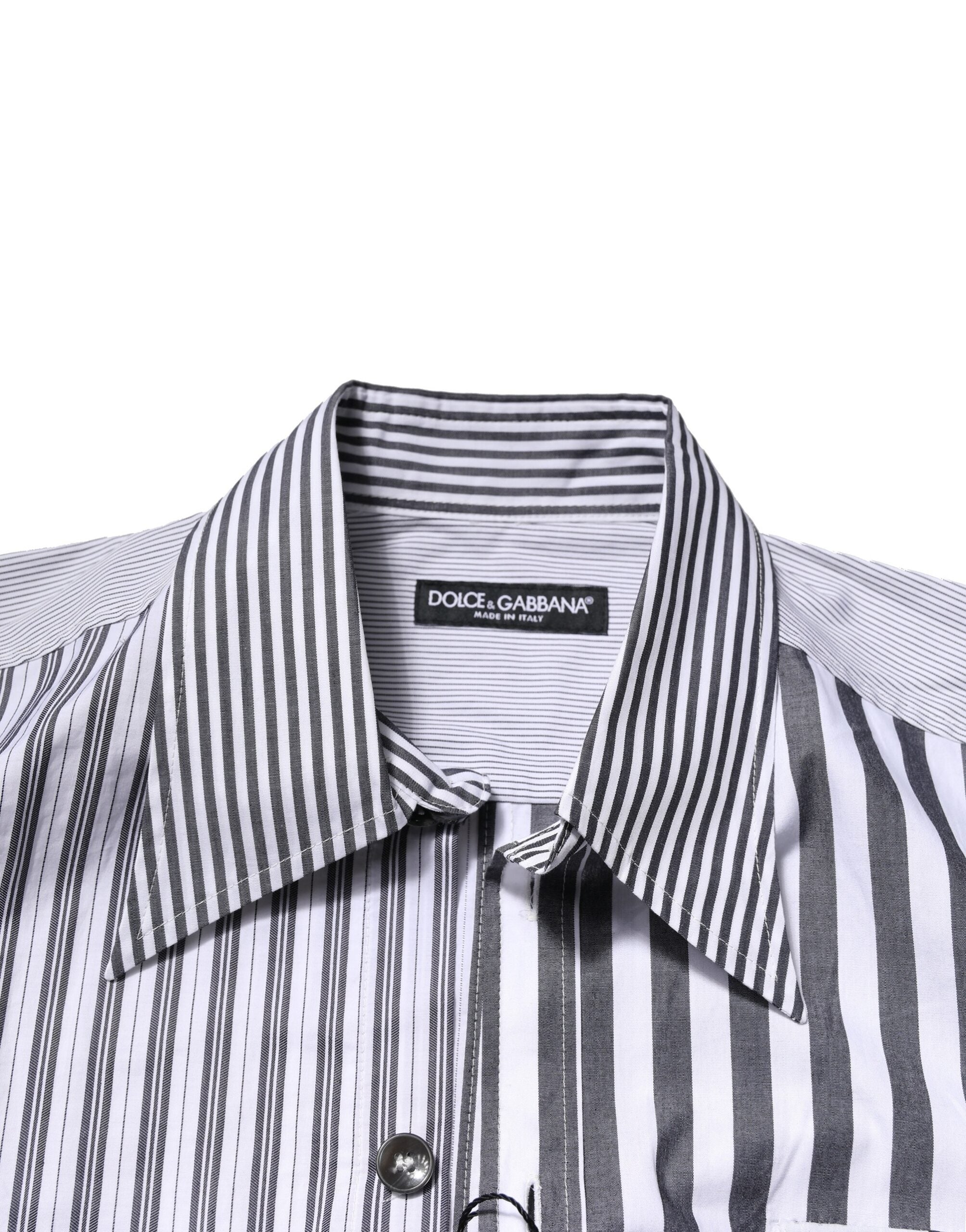Dolce & Gabbana White Gray Striped Cotton Men Casual Men's Shirt