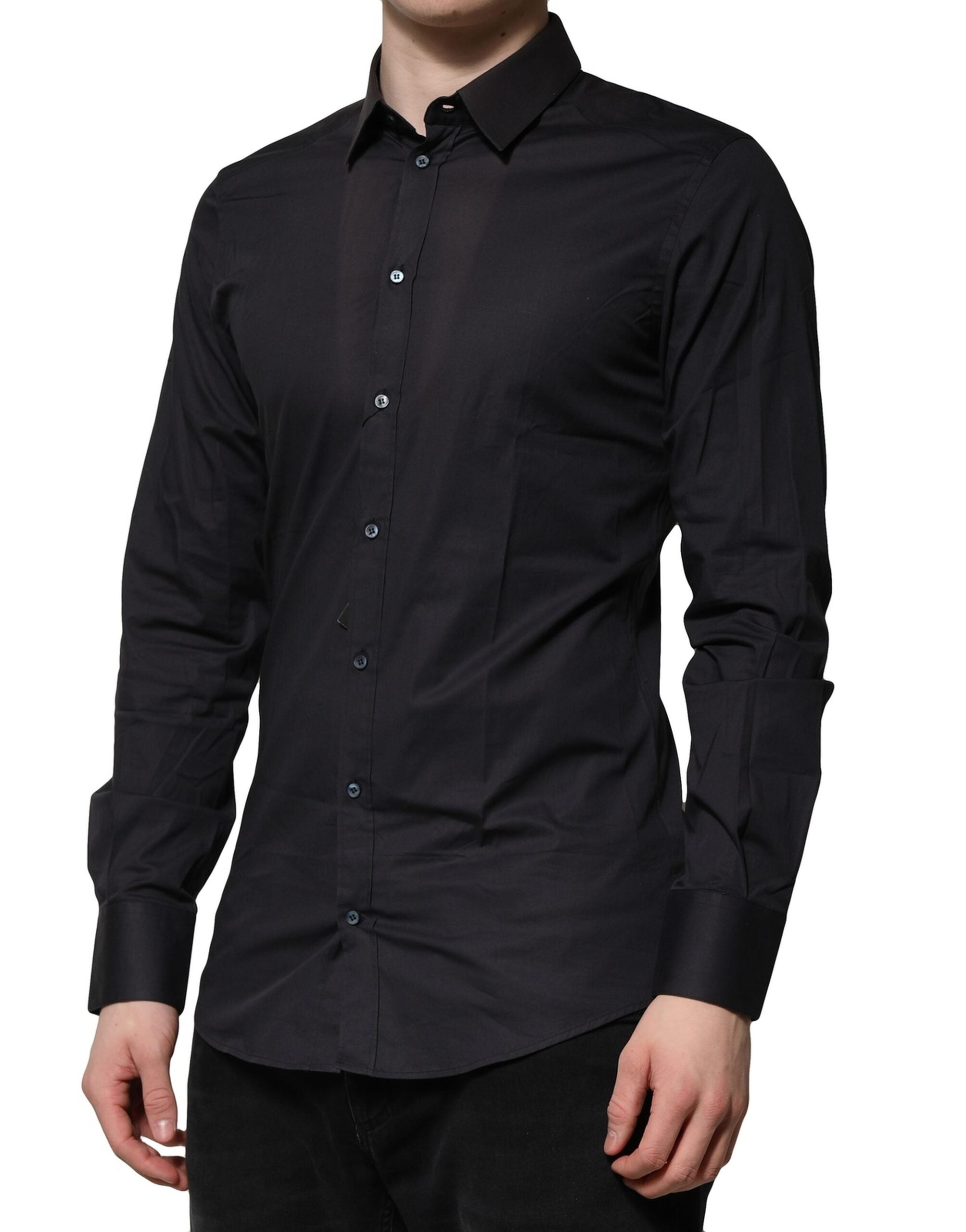 Dolce & Gabbana Blue Cotton GOLD Long Sleeves Formal Men's Shirt (Pre-Owned)